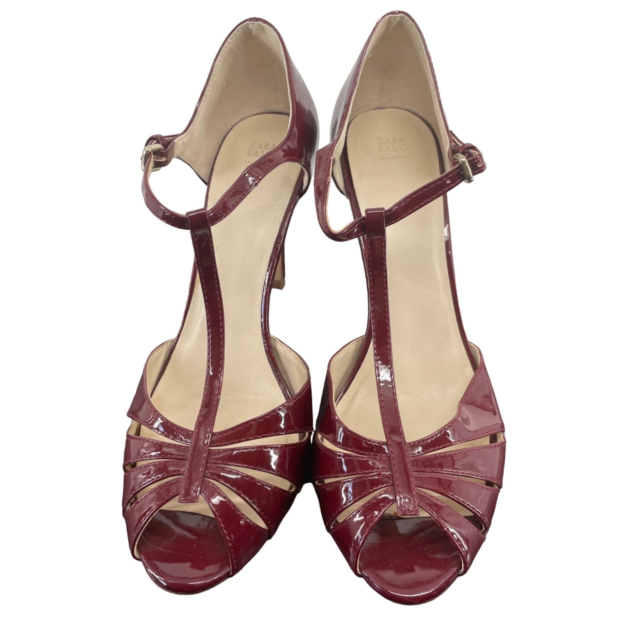 Zara Women's Size 9 9Burgundy Patent Leather Open-Toe Sandals