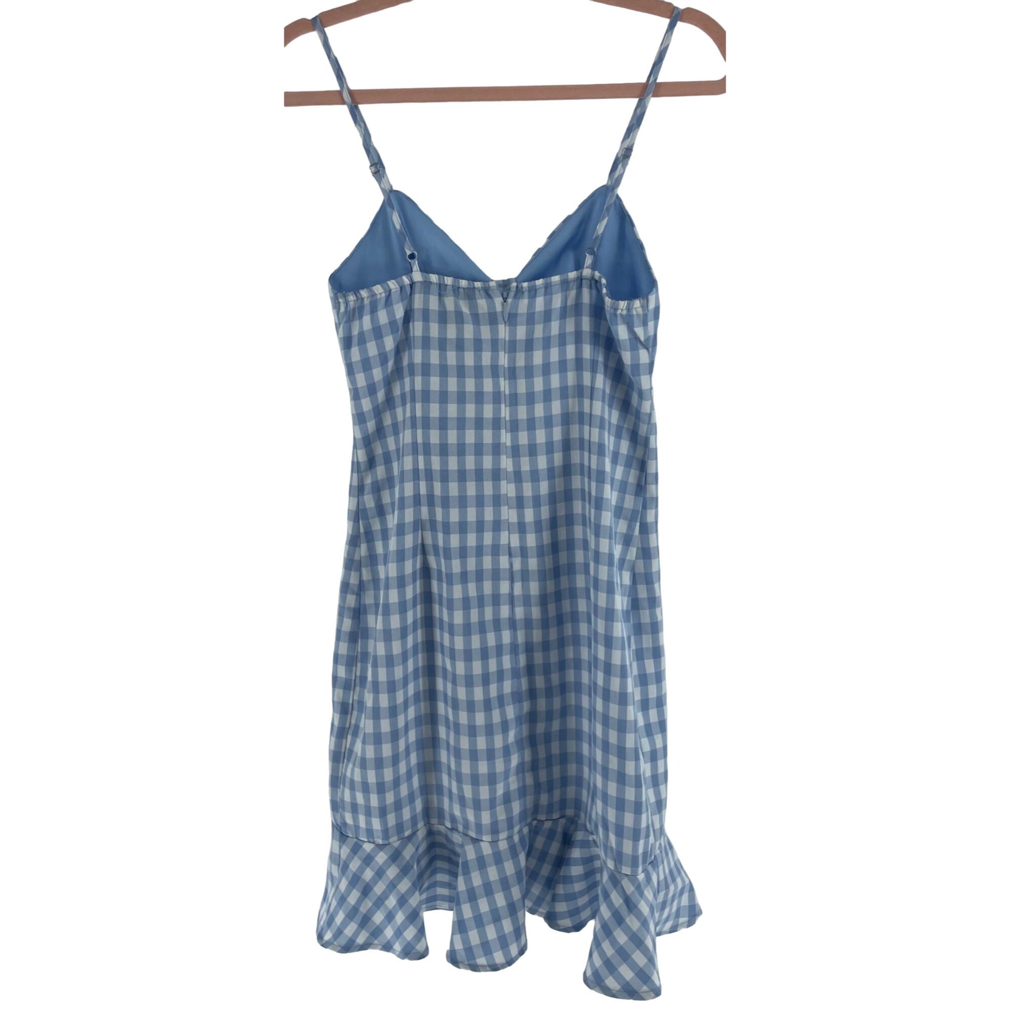 Forever 21 Women's Size Small Light Blue & White Gingham Spaghetti Strap Mini Dress W/ Ruffle & Bow