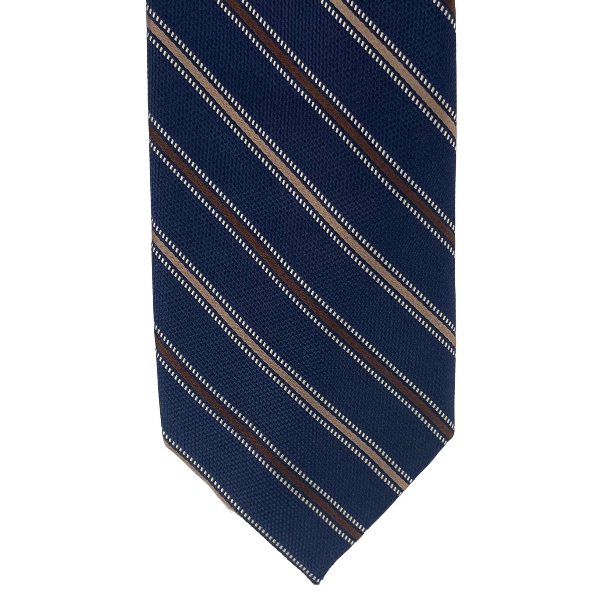 Nautica Men's Navy, Tan & Brown Striped 100% Silk Dress Tie