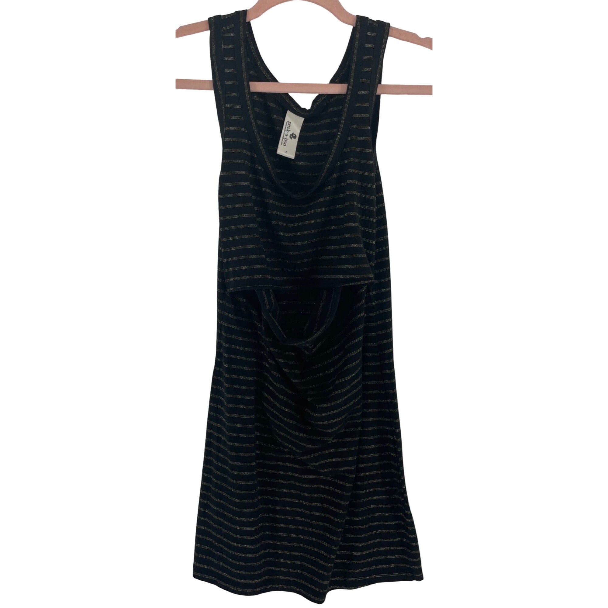 Peek-A-Boo Women's Size 2 Black & gold Striped Sleeveless Pregnancy Mini Dress