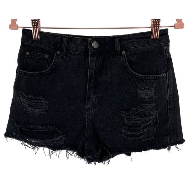 Topshop Women's Size 6 Black Distressed Fringe Hem Denim Jean Shorts