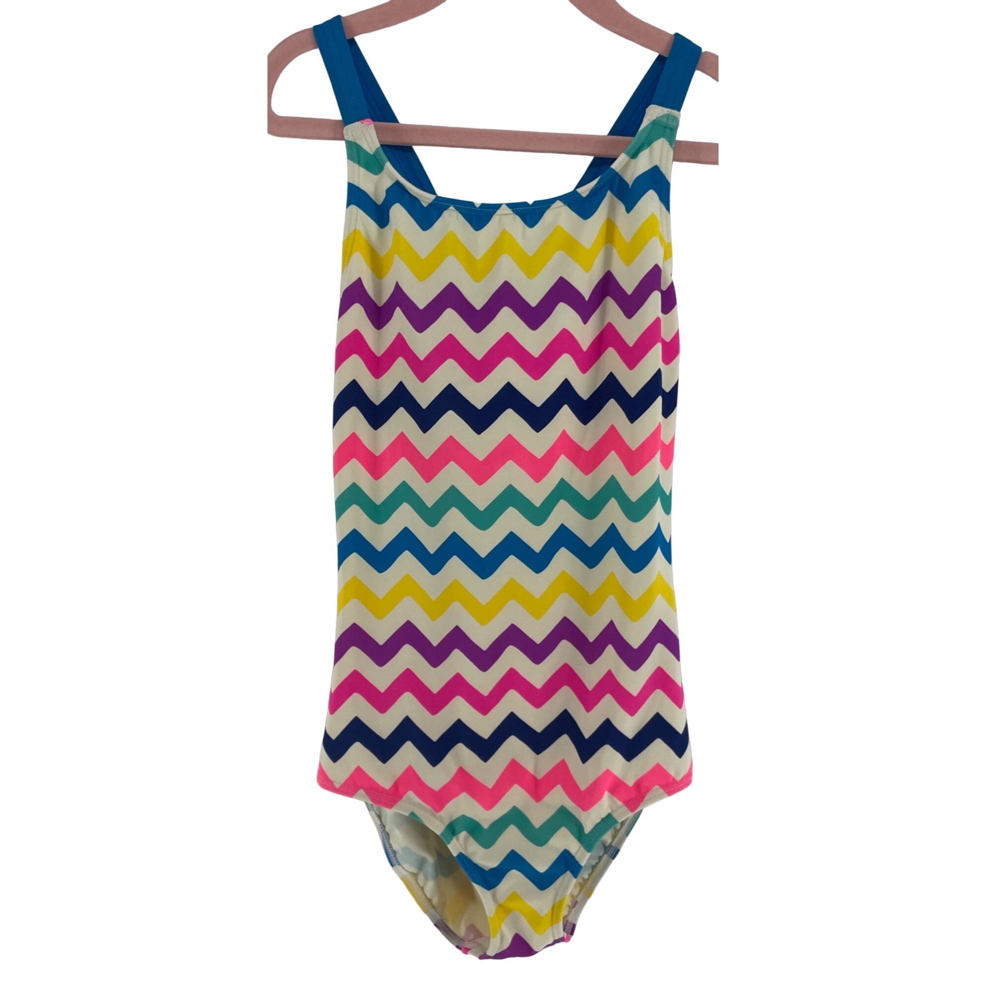 Boden Girl's Size 9-10 Years Multi-Colored Zig-Zag Striped Swimsuit