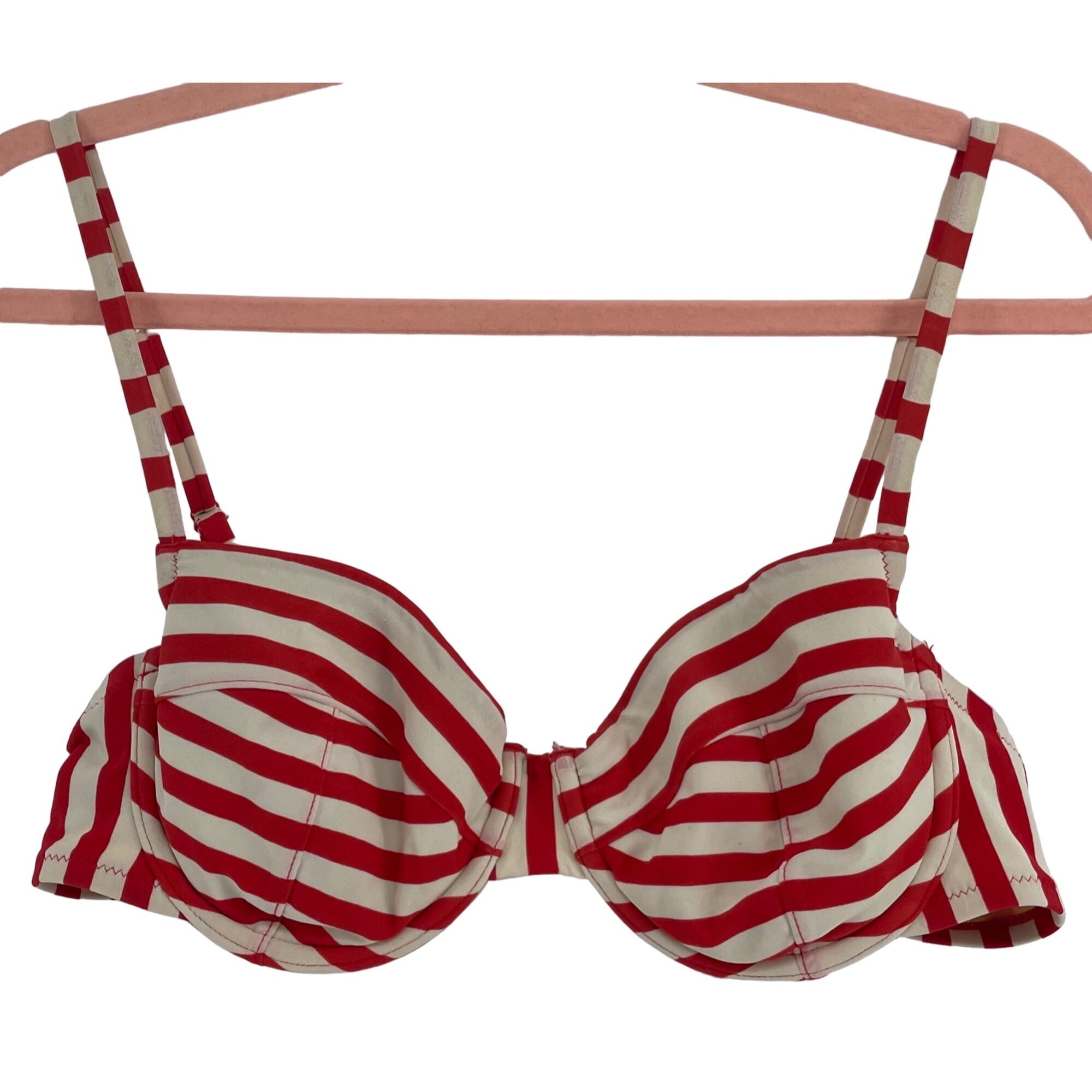 J. Crew Women's Size 36C Red & Tan Striped Bikini Top