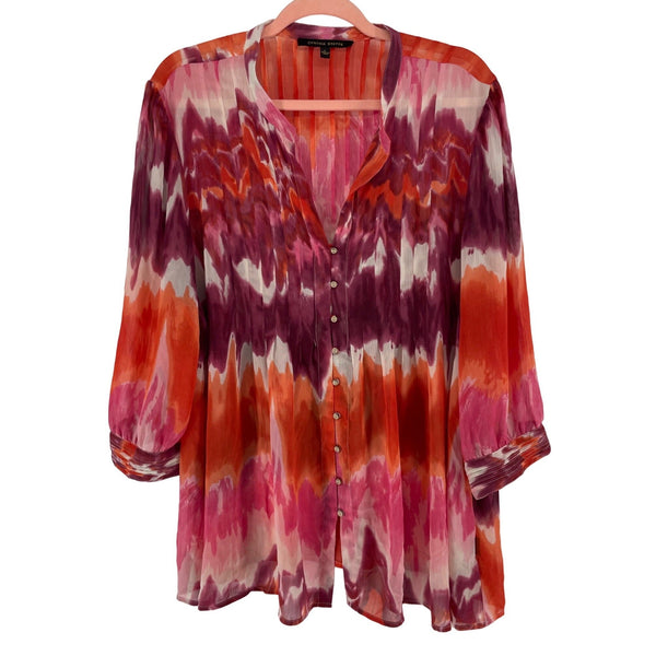 Cynthia Steffe Women's Size Large Purple, Orange & Fuchsia Sheer Button-Down Blouse