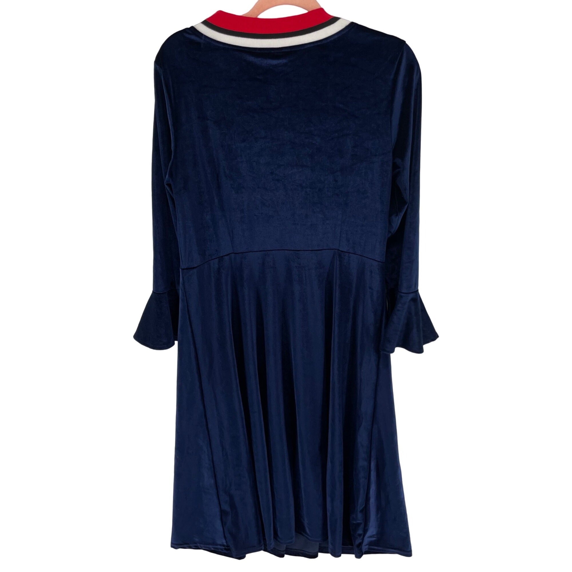 Xing Chenk Aiyi Women's Size Large Navy Blue, Red & White Velvet Dress