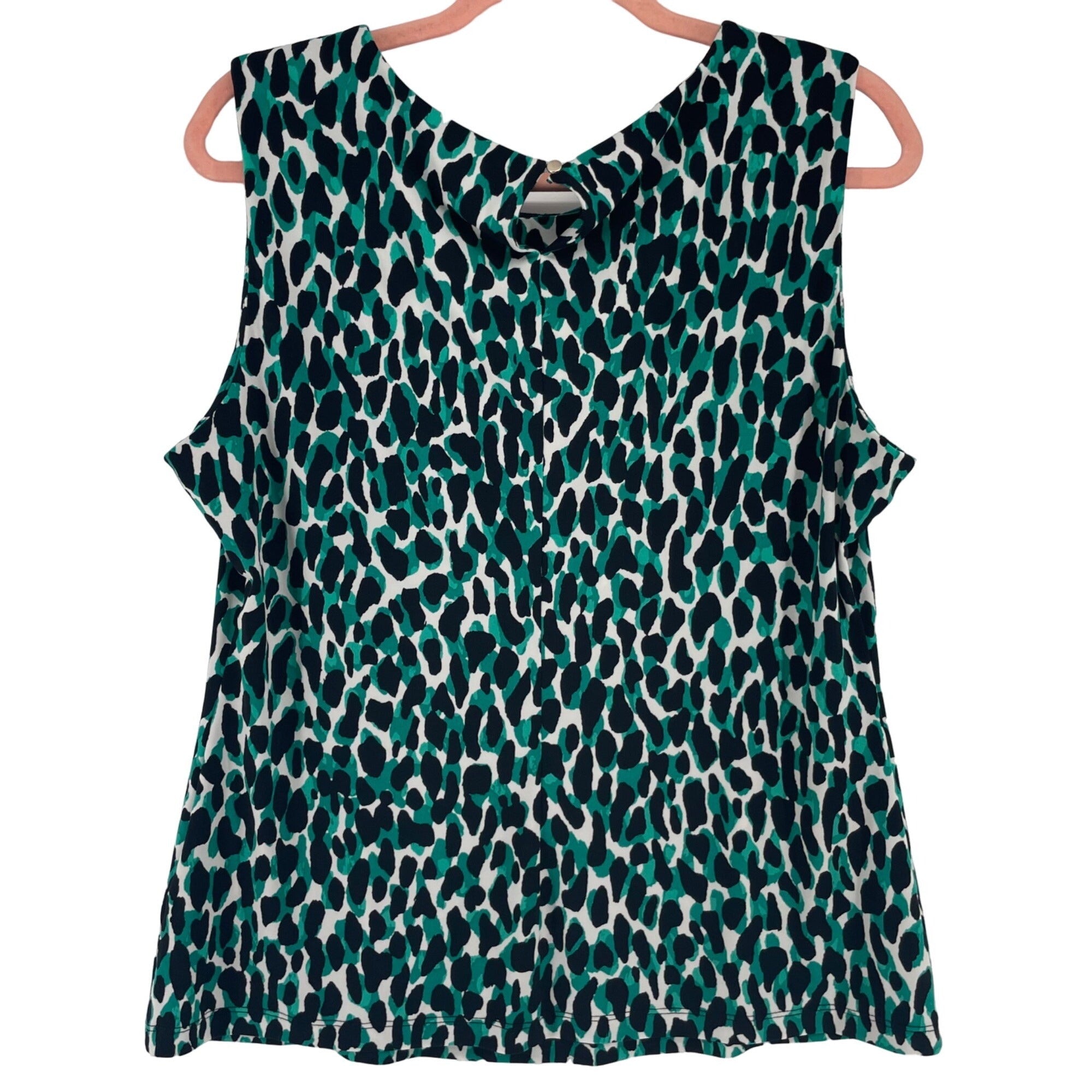 Calvin Klein Women's Size XL Green/White/Black Leopard Print Pleated Tank Top