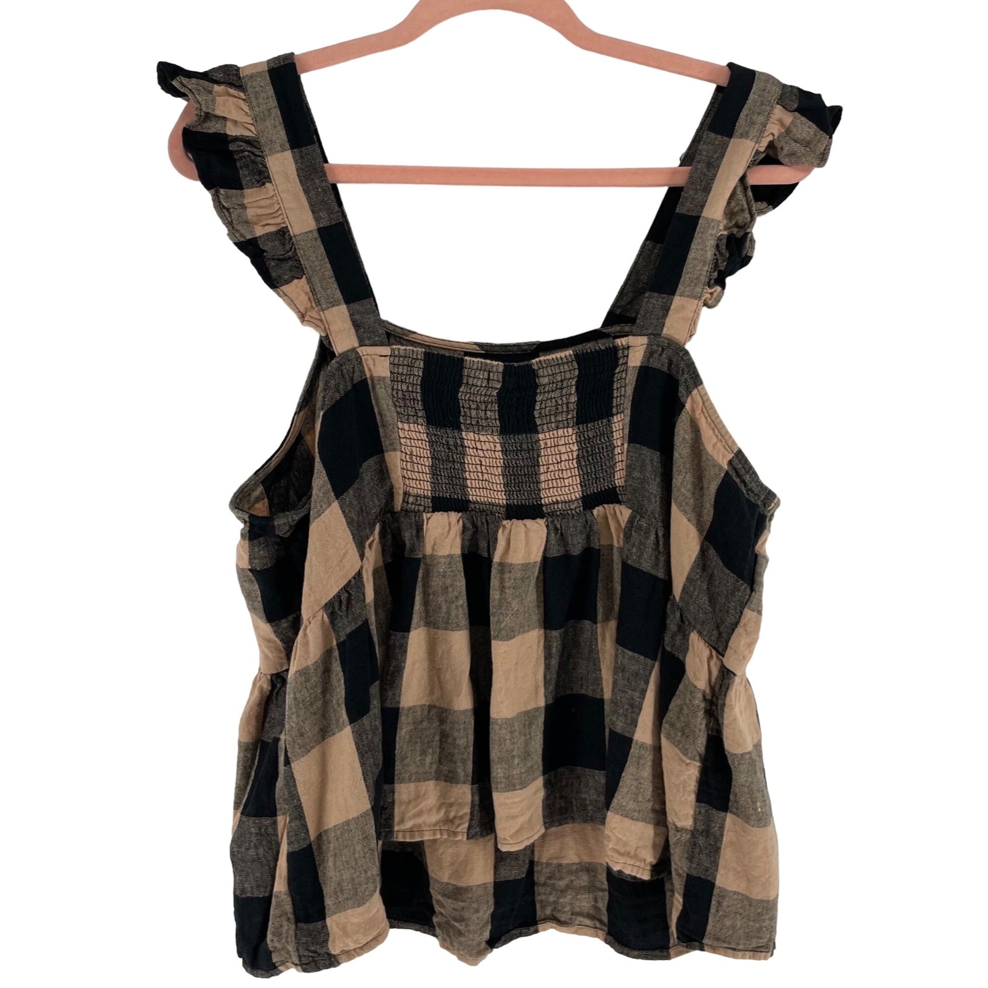 Who What Wear Women's Size XXL Tan & Black Checked Ruffle Tank Top