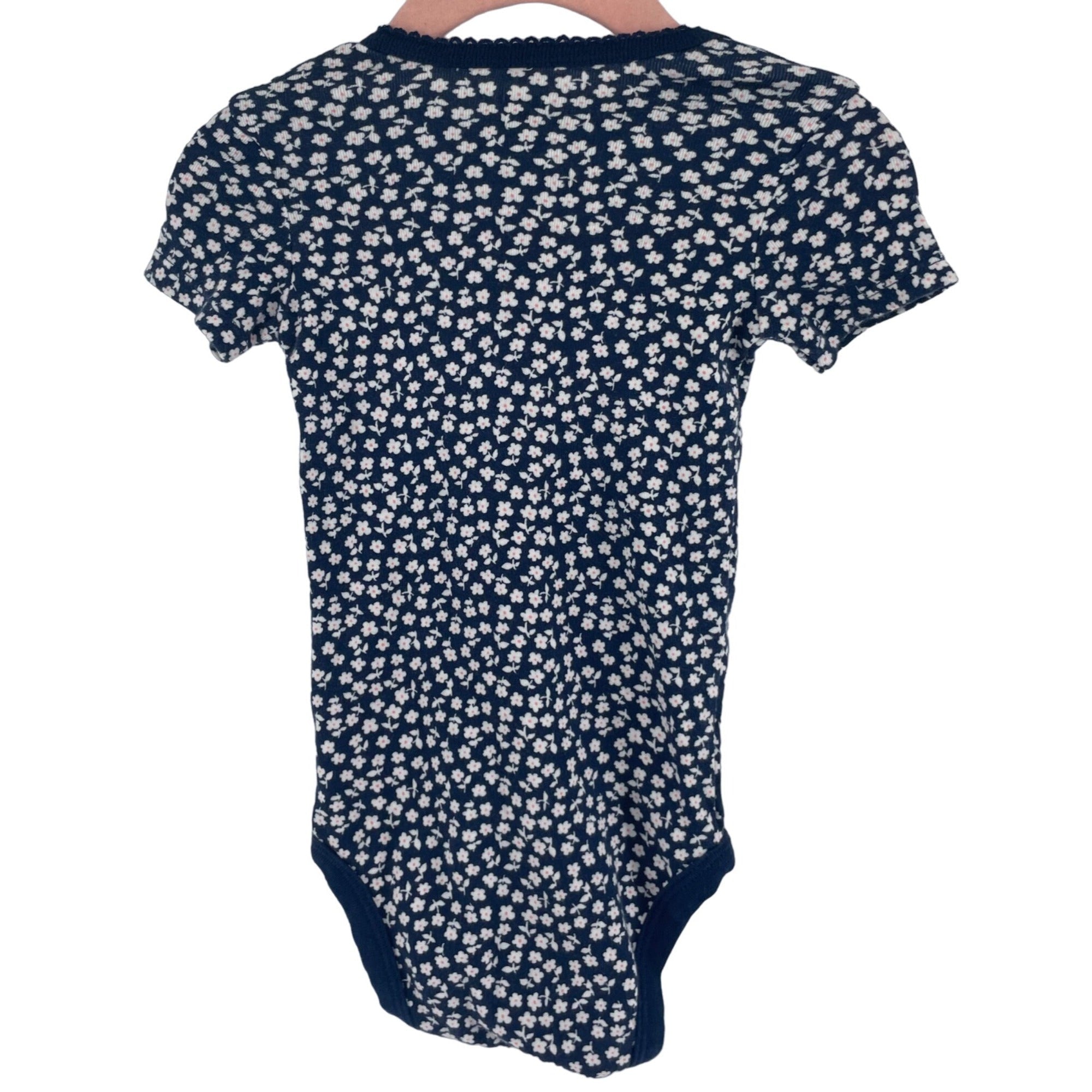 Carter's Baby Girl's Size 12M Navy, White & Coral Pink Floral Onesie