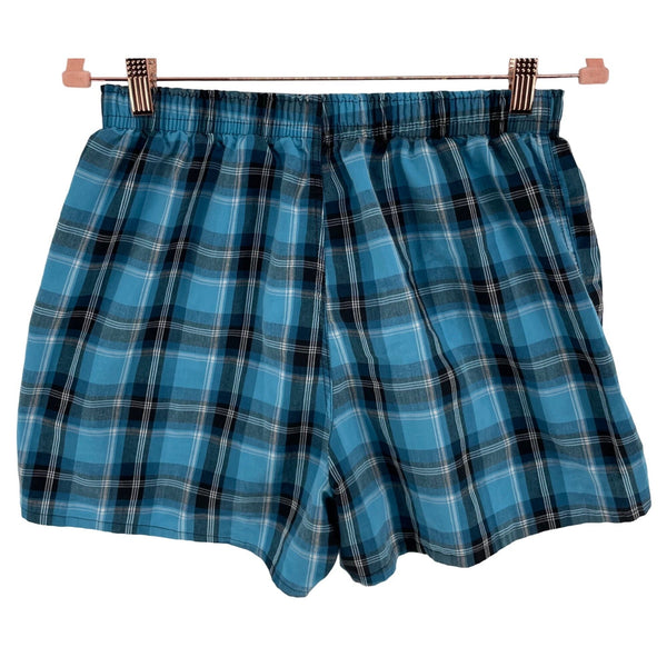 Hanes Men's Size Medium Blue & Black Plaid Boxers