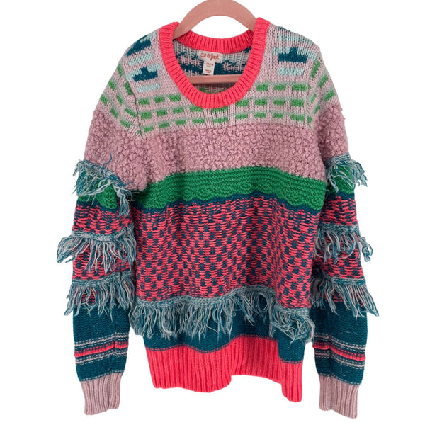 Cat & Jack Girl's Size Large (Age 10/12) Multi-Colored Knit Fringe Sweater