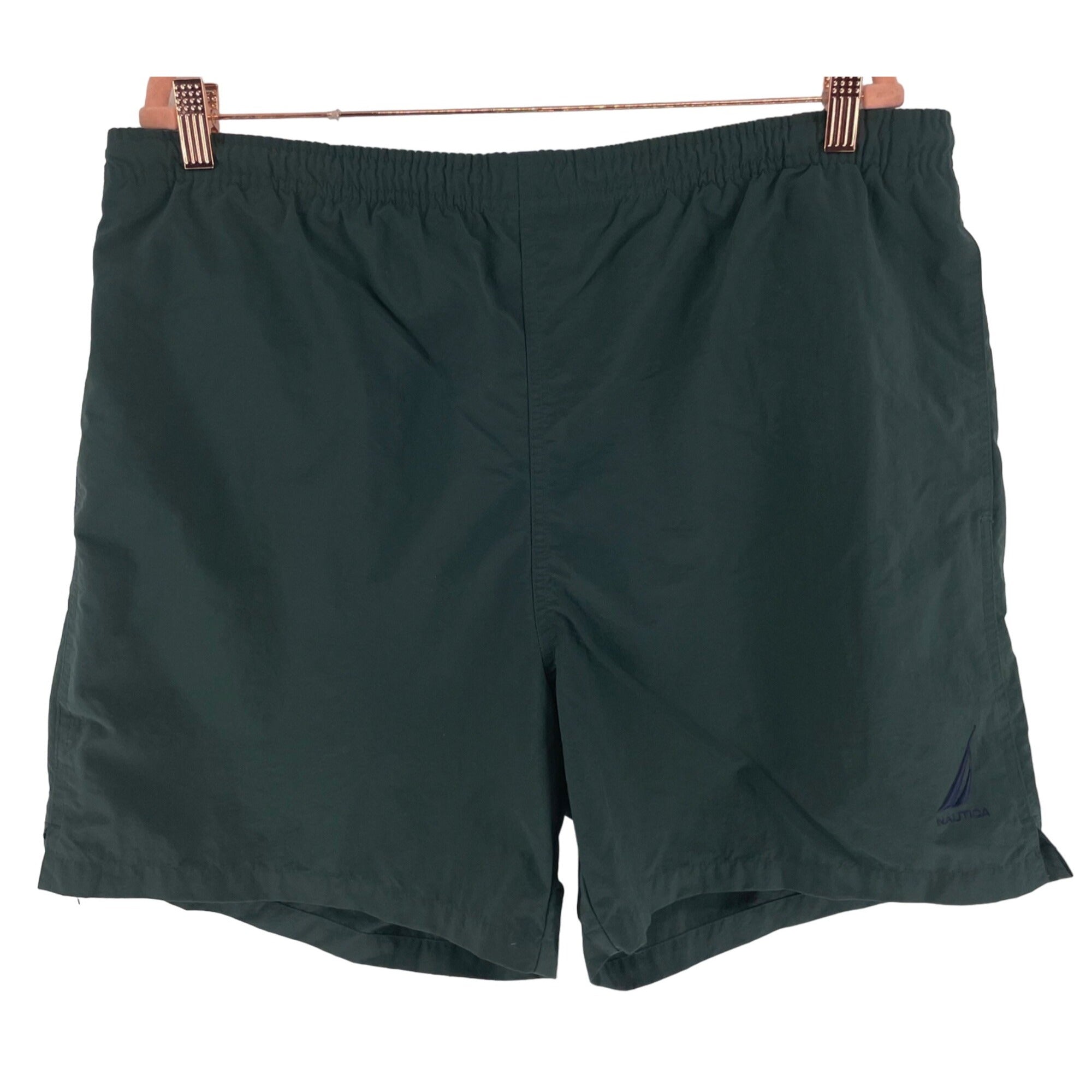 Nautica Men's Size Large Forest Green Elastic Stretch Swim Trunk Shorts