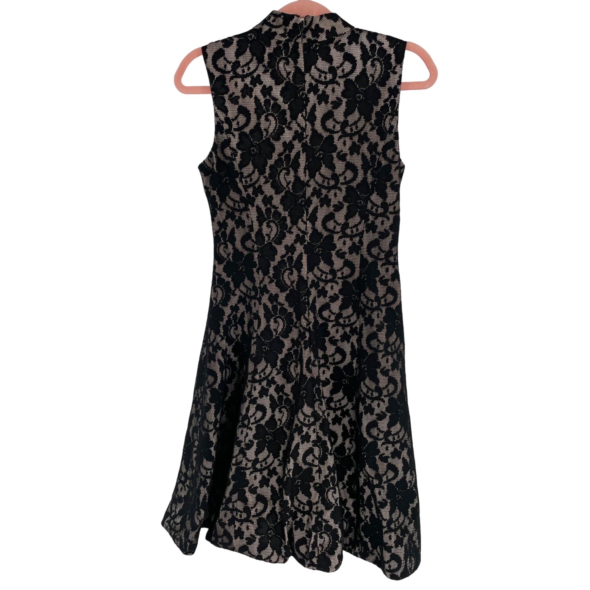 JAX Women's Size 4 Black/Tan Sleeveless Floral Lace Midi Dress W/ Peephole in Front