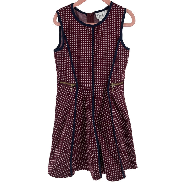 Blush Girl's Size 8 Burgundy, White & Navy Polka Dot Sleeveless Dress