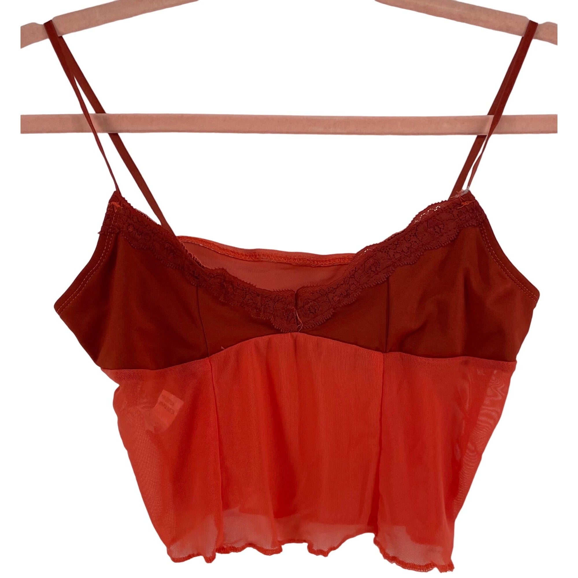 Women's Size Small Orange Sheer Lace Trim Spaghetti Strap Bralette