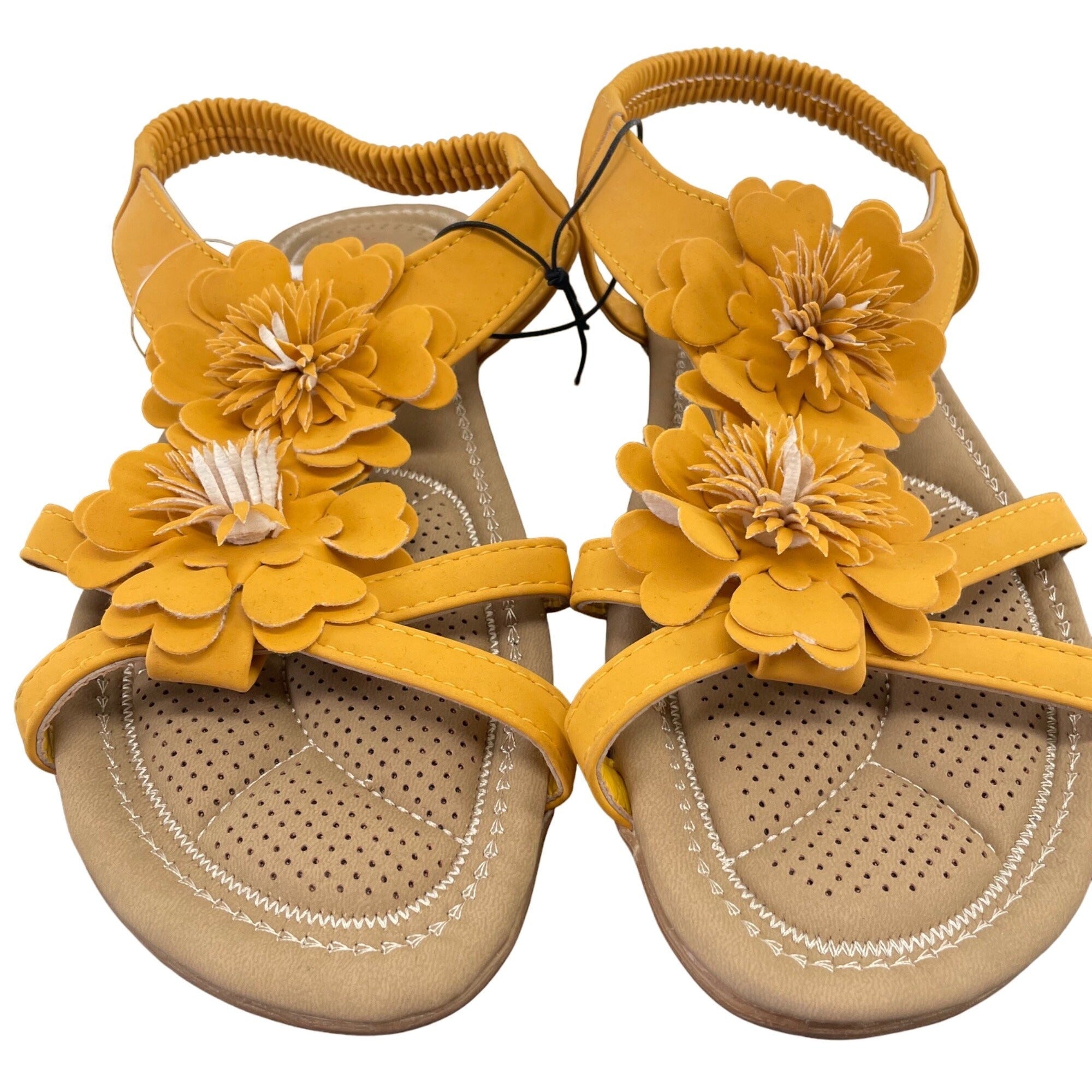 NWT Niki Women's Size 10 Mustard Yellow Leather Floral Sandals