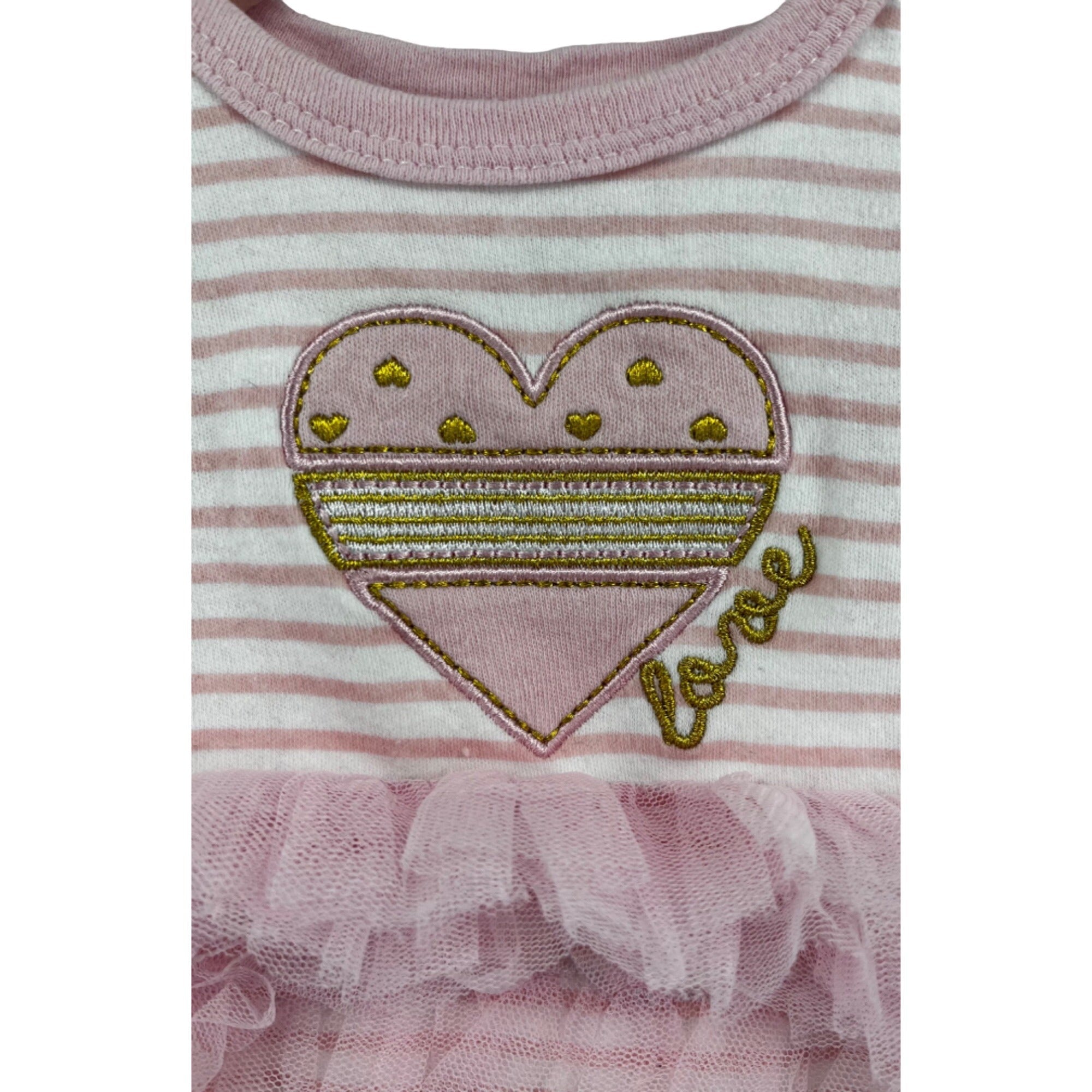 Princess Rose Baby Girl's Size 0-3 Months Pink, White & Gold Striped Tutu Onesie