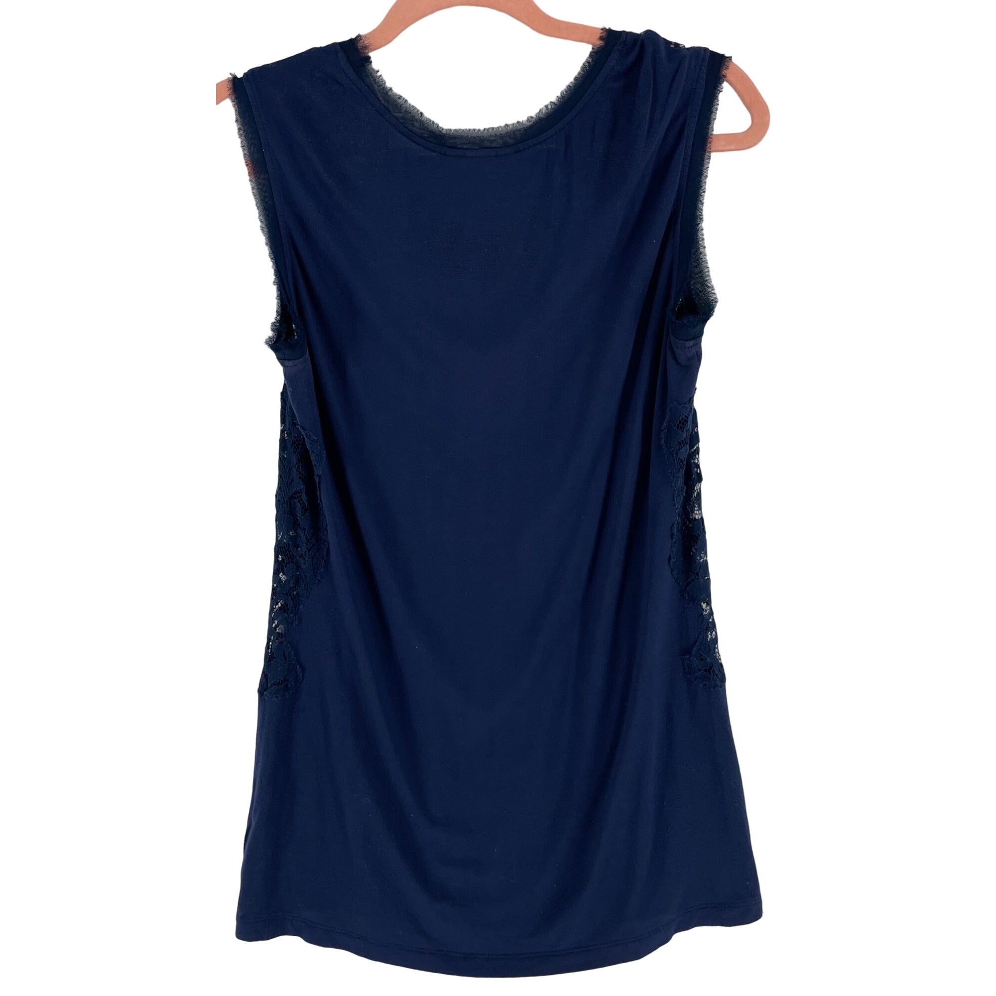 Alberta Ferretti Women's Size Small Navy Blue Lace Fringe & Trim Tank Top