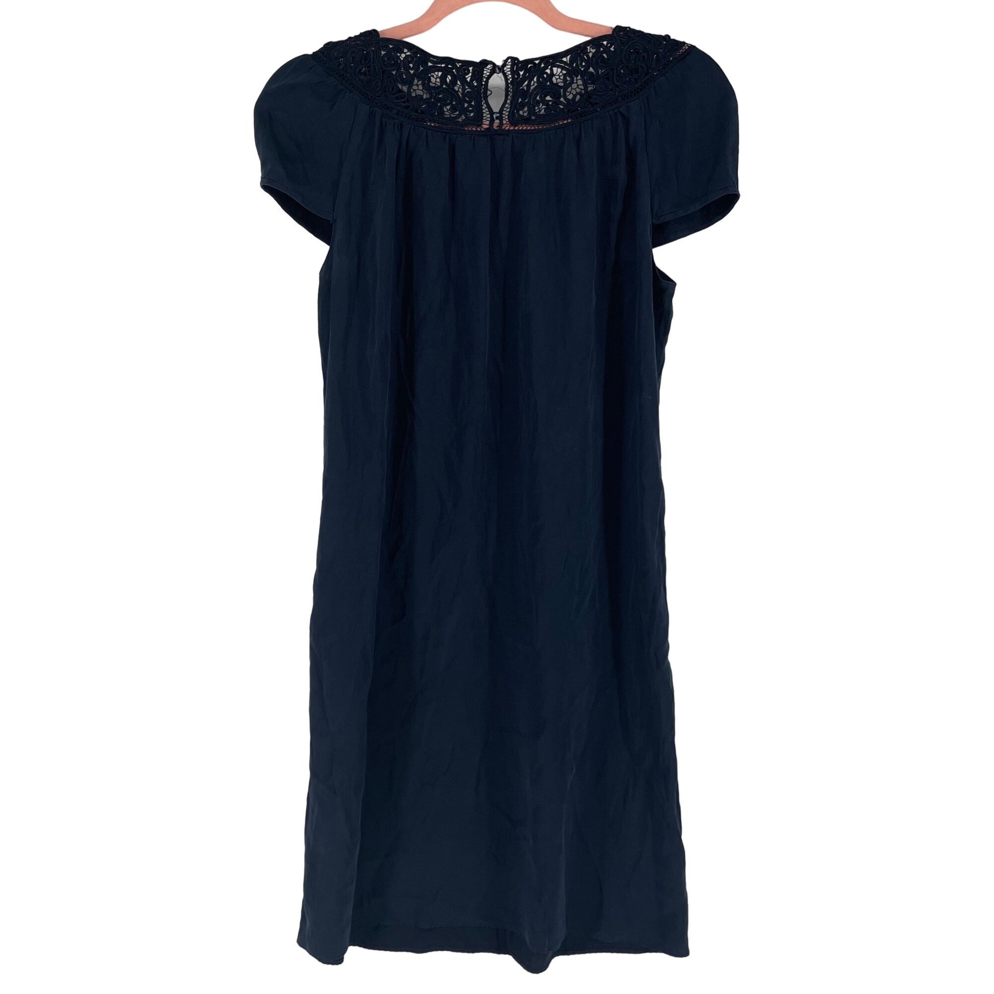 Elie Tahari Women's Size 0 Navy Silk Midi Dress W/ Lace Neckline