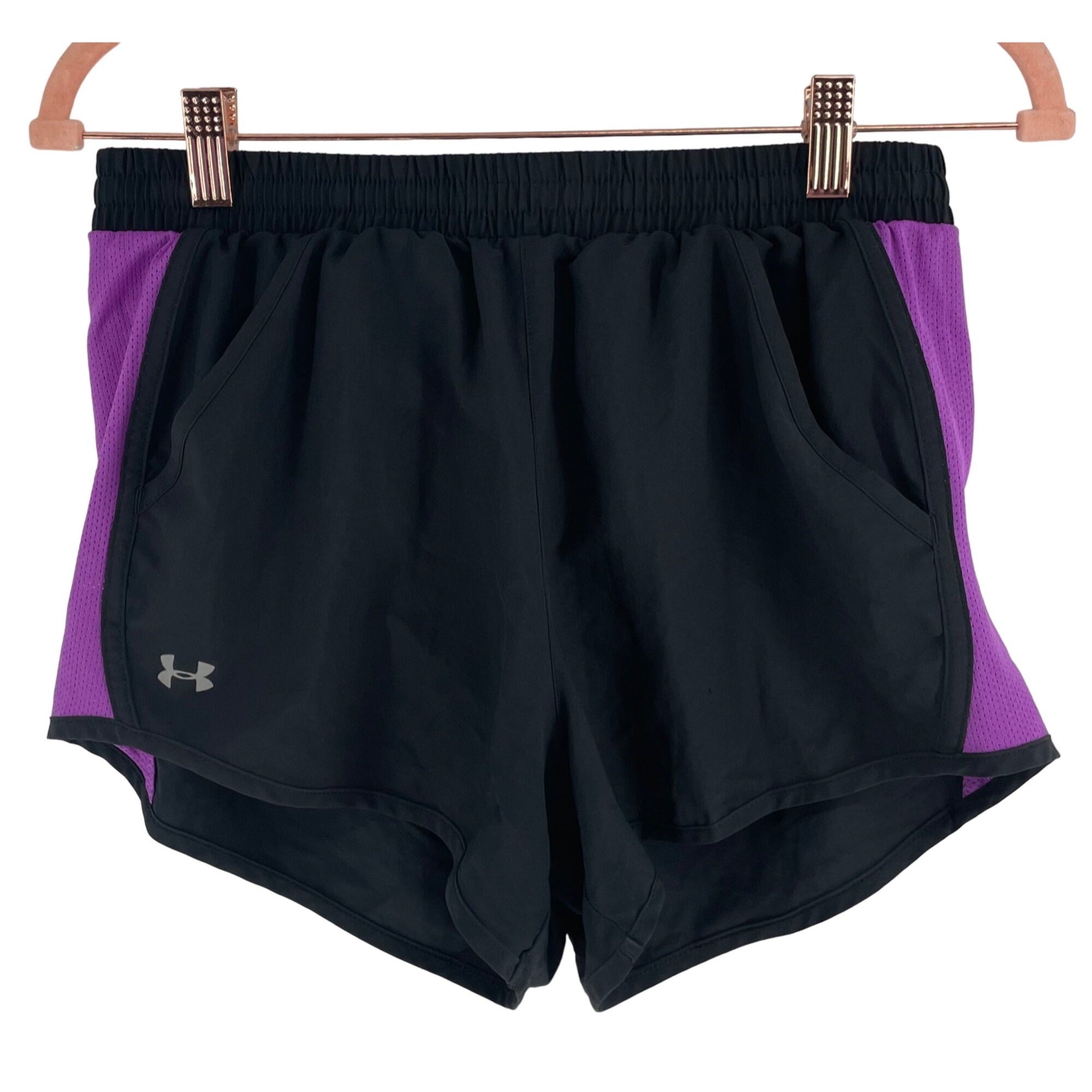 Under Armour Women's Size Small Petite Black & Purple Exercise Shorts W/ Drawstring