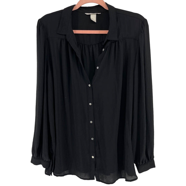 H&M Women's Size 14 Black Long-Sleeved Button-Down Blouse