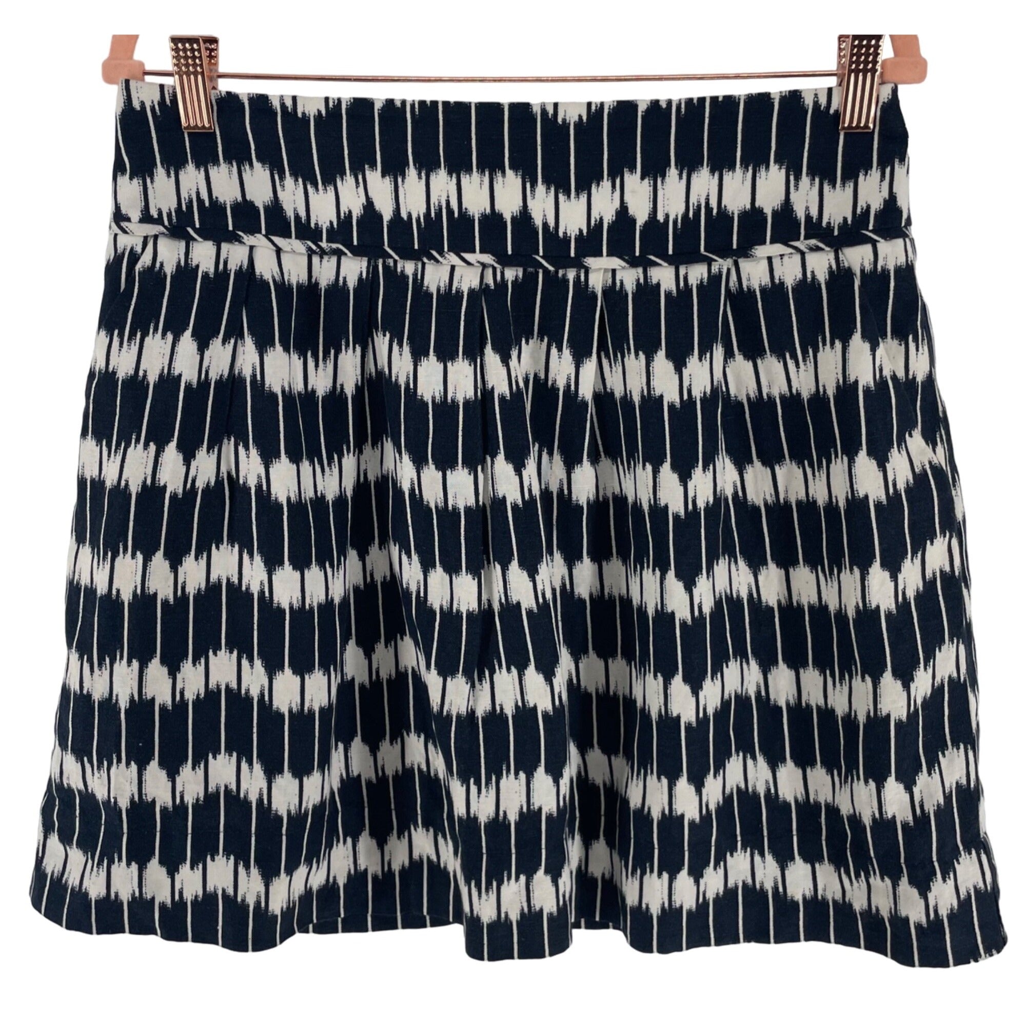 LOFT Women's Size 8 Navy Blue & White Linen Blend Striped Mini Skirt