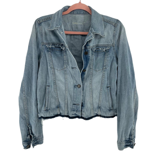 Gap 1969 Women's Size Medium Light Wash Denim Jean Jacket W/ Fringe Hem