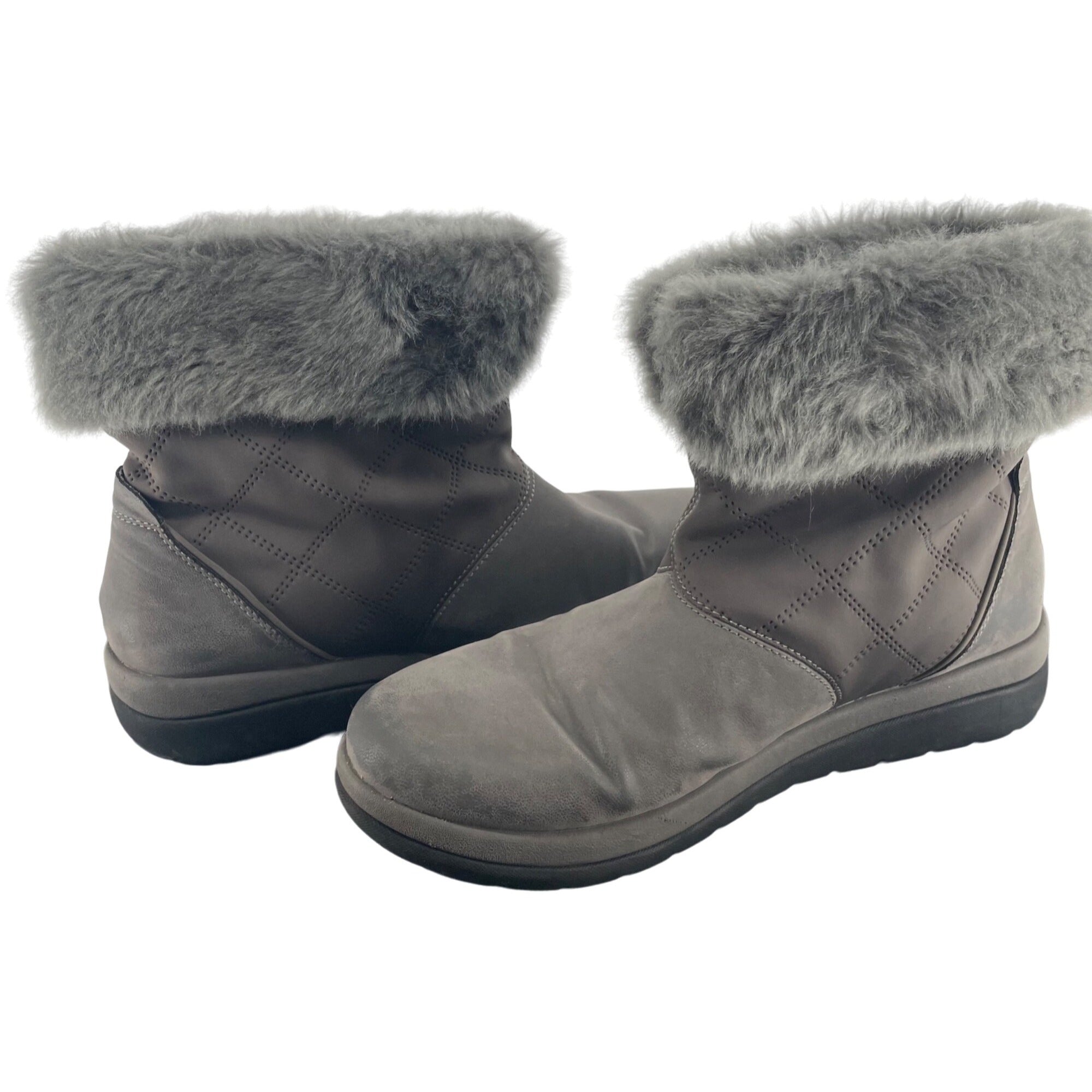 Women's Size 11 Grey Suede Faux Fur Trim Ankle Booties