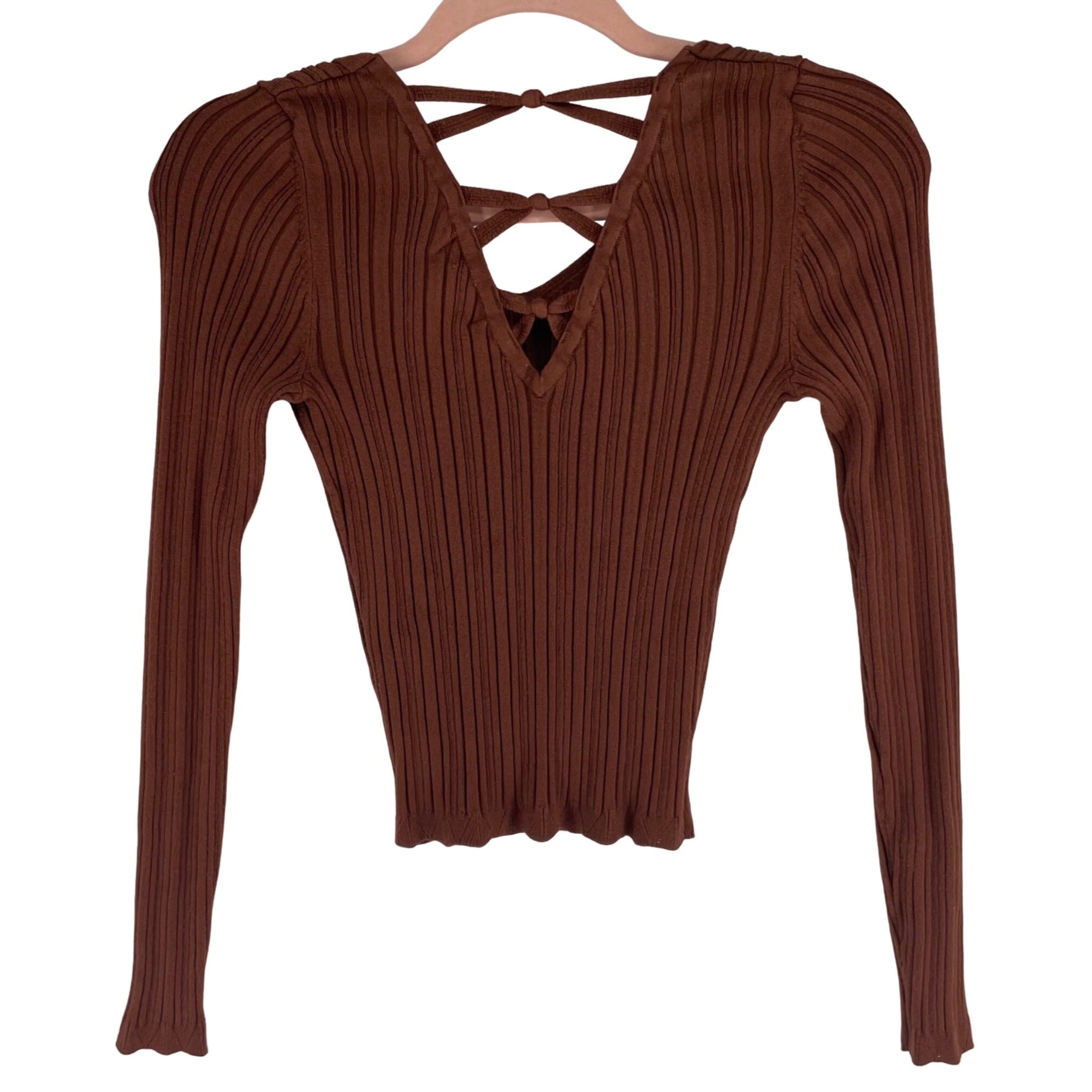 Planet Gold Women's Size Small Burnt Orange Ribbed Long-Sleeved Top