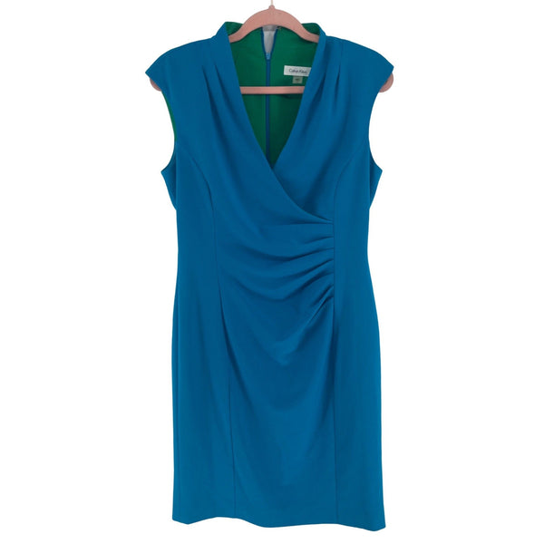 Calvin Klein Women's Size 8 Cerulean Blue & Green Sleeveless V-Neck Sheath Dress