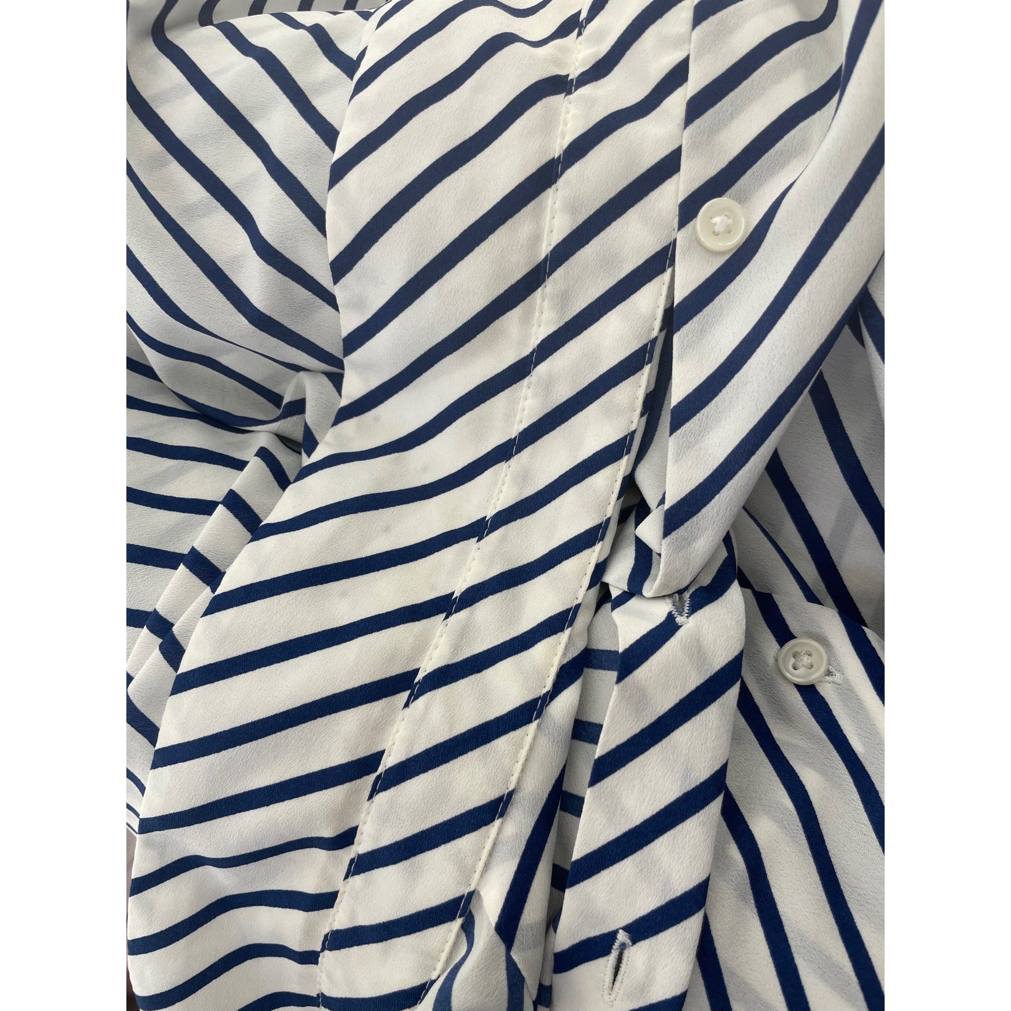 Banana Republic Women's Size Small White & Navy Blue Striped Long-Sleeved Button-Down Sheer Blouse