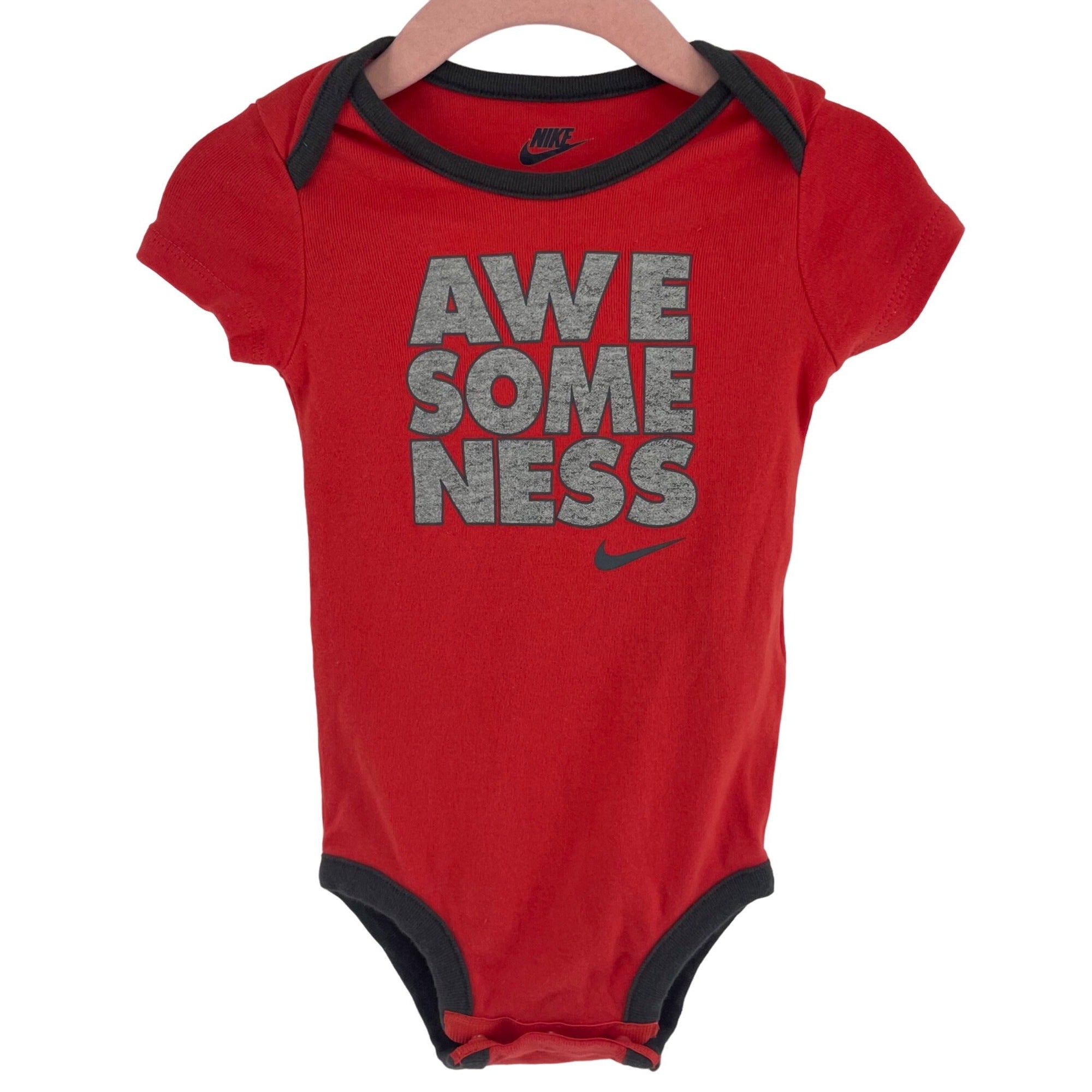 Nike Baby Boy's Size 2 Months Orange & Grey Graphic "Awesomeness" Onesie