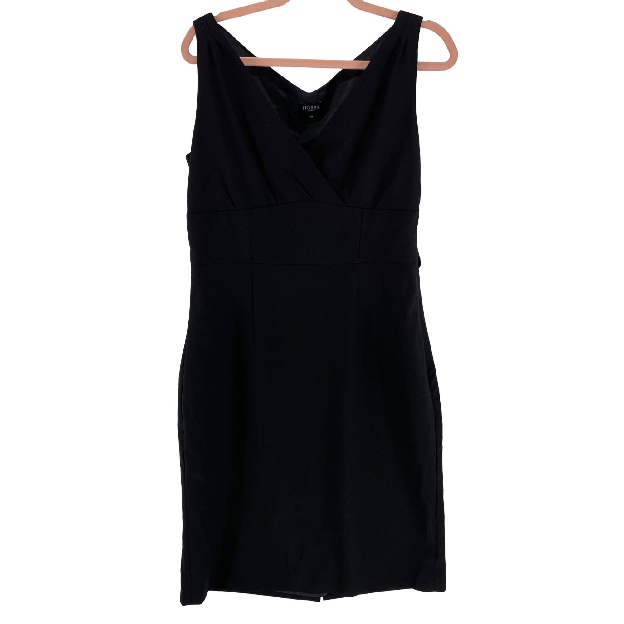 Hobbs Women's Size 14 Black Sleeveless V-Neck Wool Shift Dress