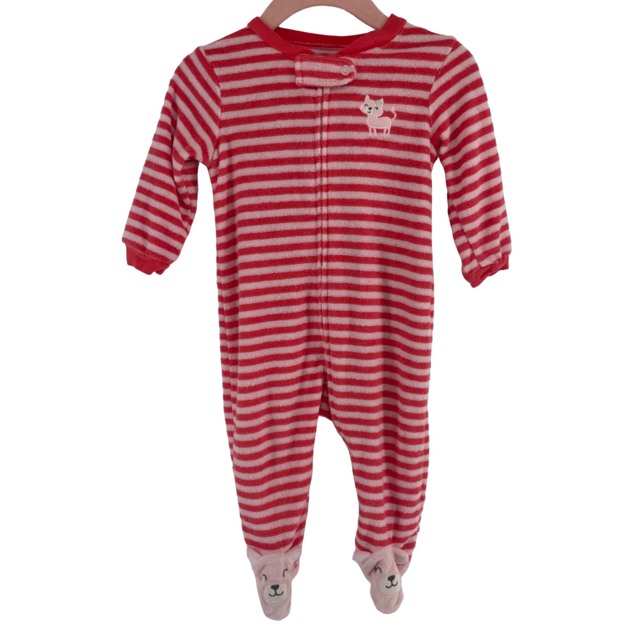 Carter's Baby Girl's Size 6 Months Pink Striped Fox Print Pajama Footie