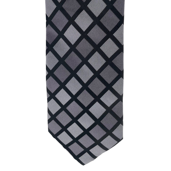 Paul Malone Palm Beach Men's 100 Silk Black/SilverGrey Diamond Pattern Dress Tie