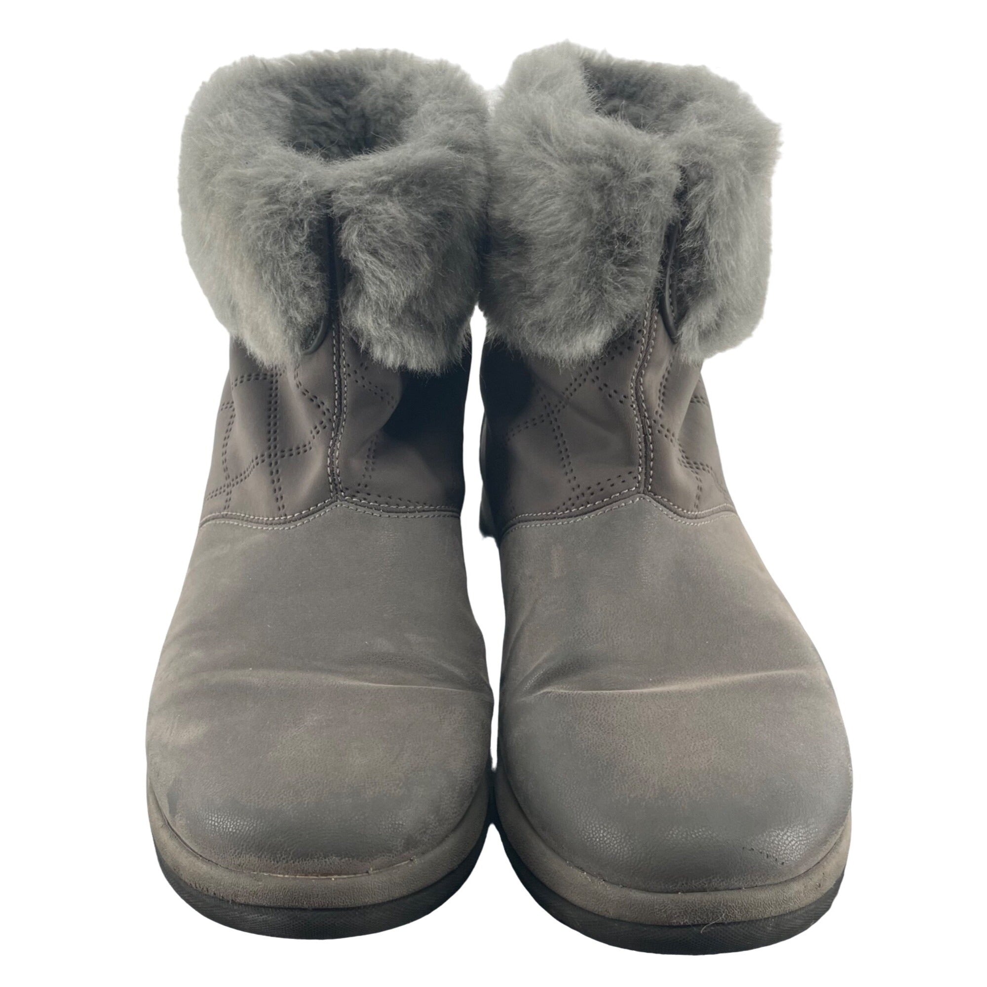 Women's Size 11 Grey Suede Faux Fur Trim Ankle Booties