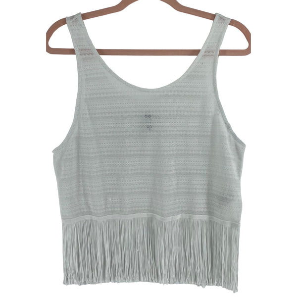 H&M Women's Size Medium Sheer White Tank Top W/ Fringe Tassel Hem