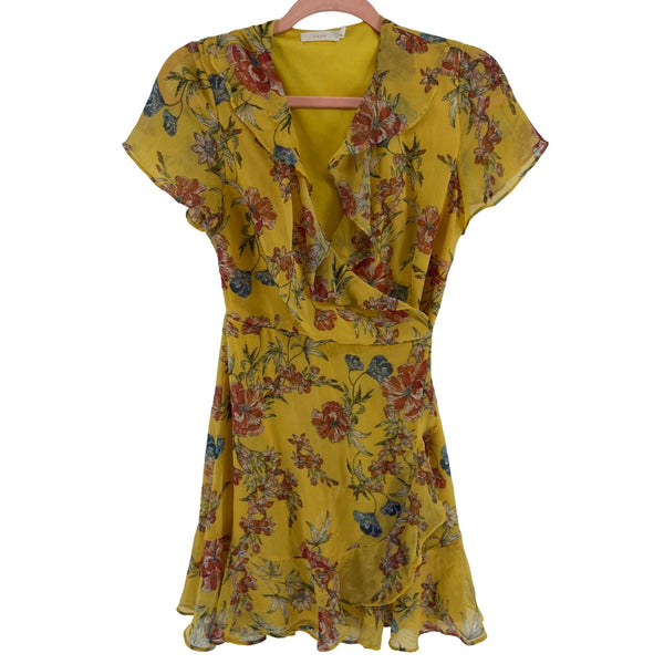 Lush Women's Size Small Yellow/Multi-Colored Floral Wrap Dress