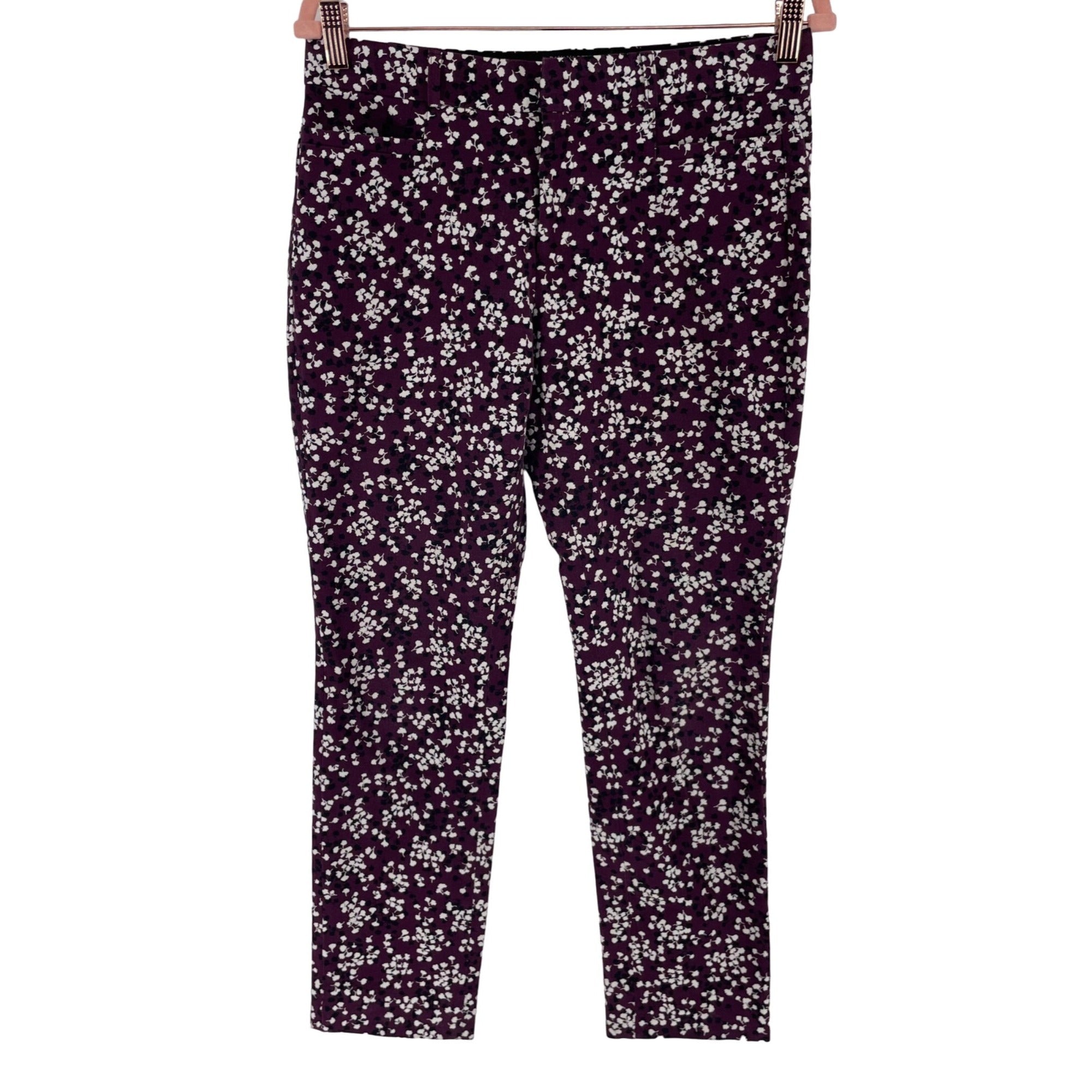 Banana Republic Women's Size 4 Sloan Curvy Fit Purple Slacks W/ Black/White Floral Pattern