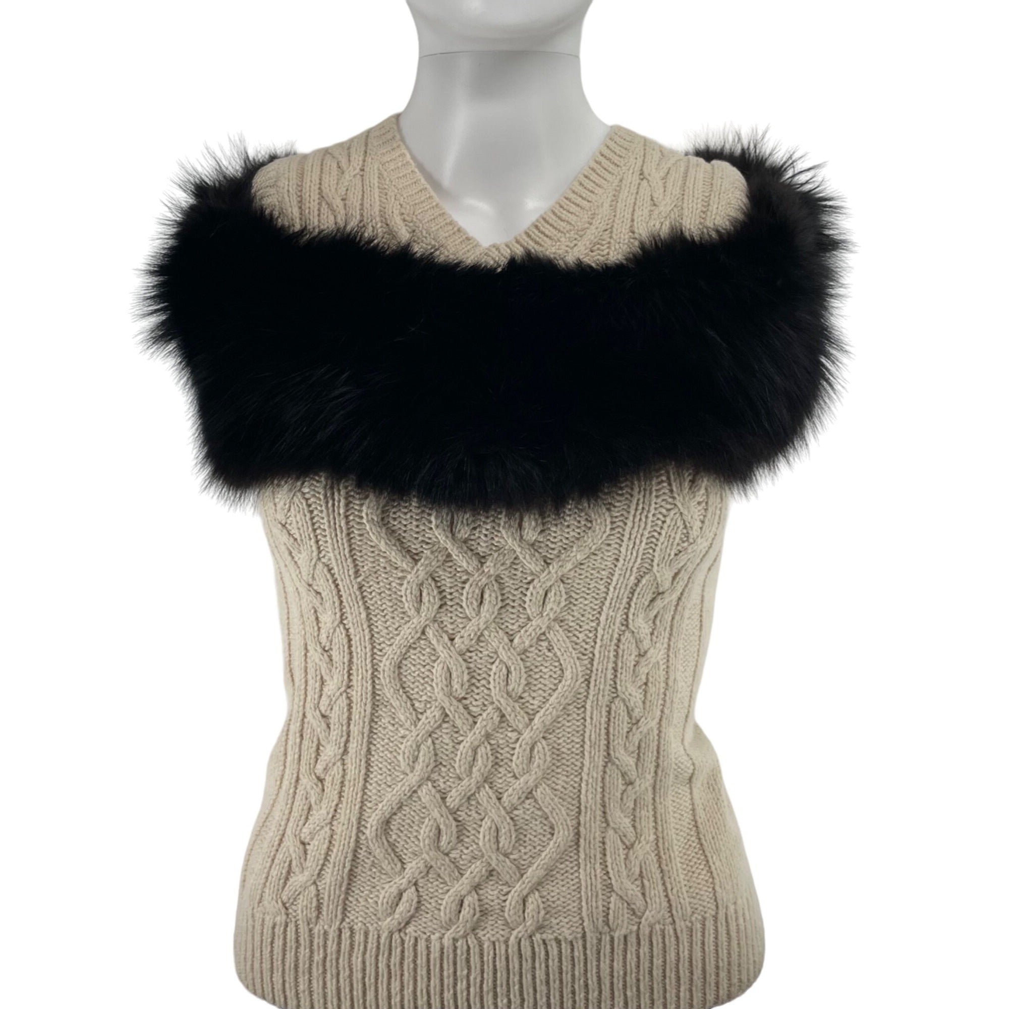 Women's Dark Brown Faux Fur Collar Scarf W/ Sash