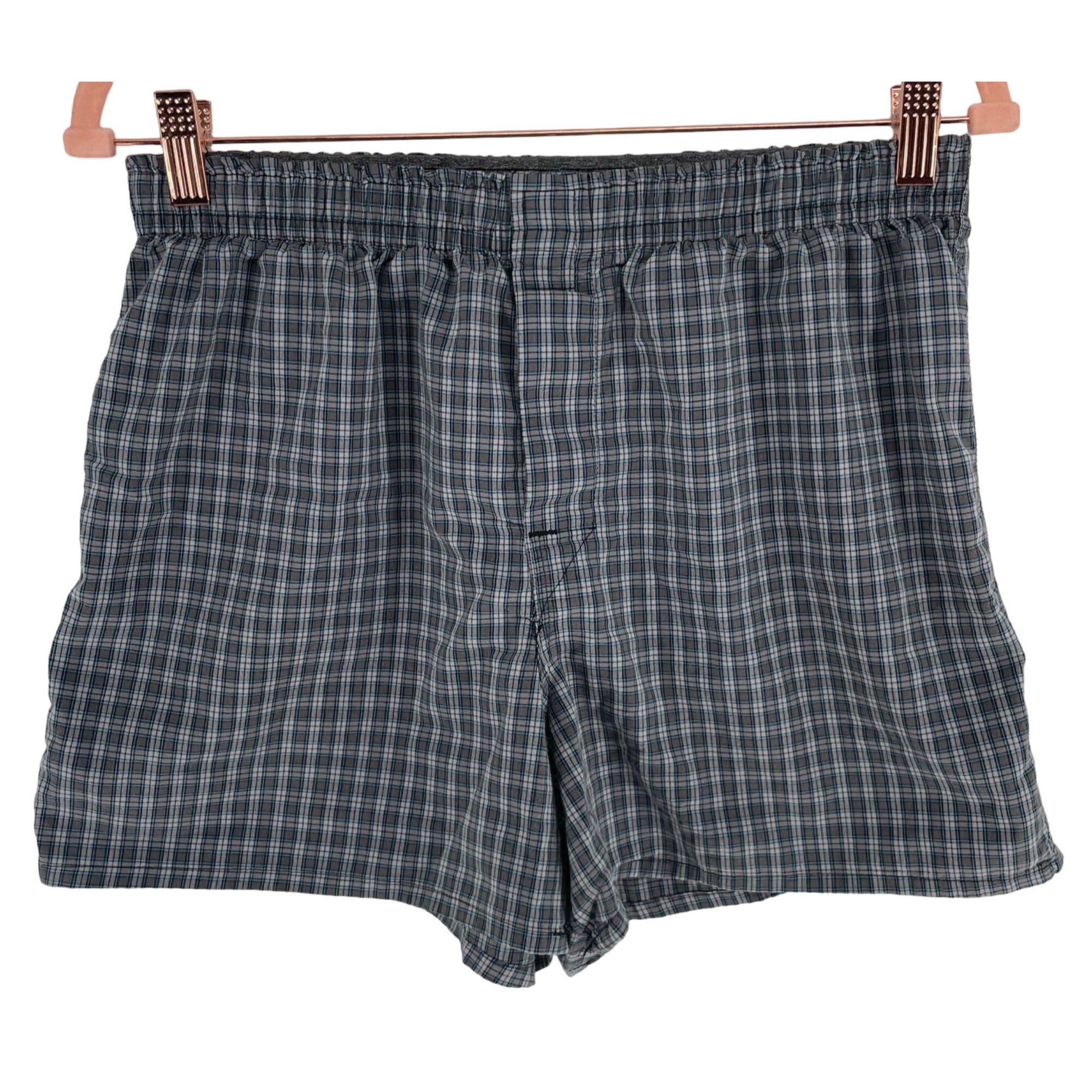 Hanes Men's Size Small Grey/Blue Striped Plaid Boxer Shorts