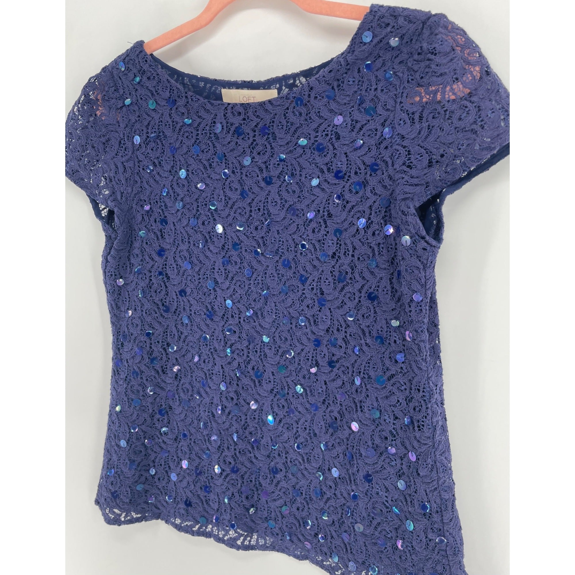 LOFT Women's Size XS Navy Blue Sequin Short Sleeve Top