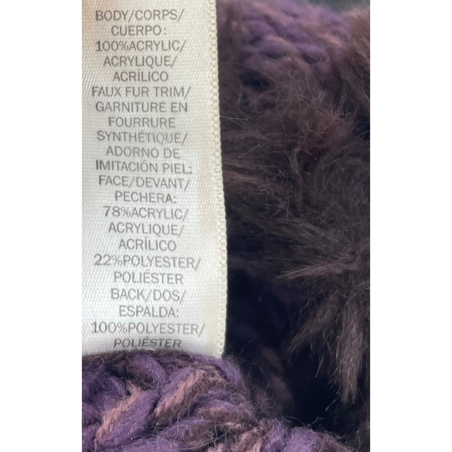 LOFT Women's Purple Knit Infinity Loop Snood Scarf W/ Brown Faux Fur Trimming