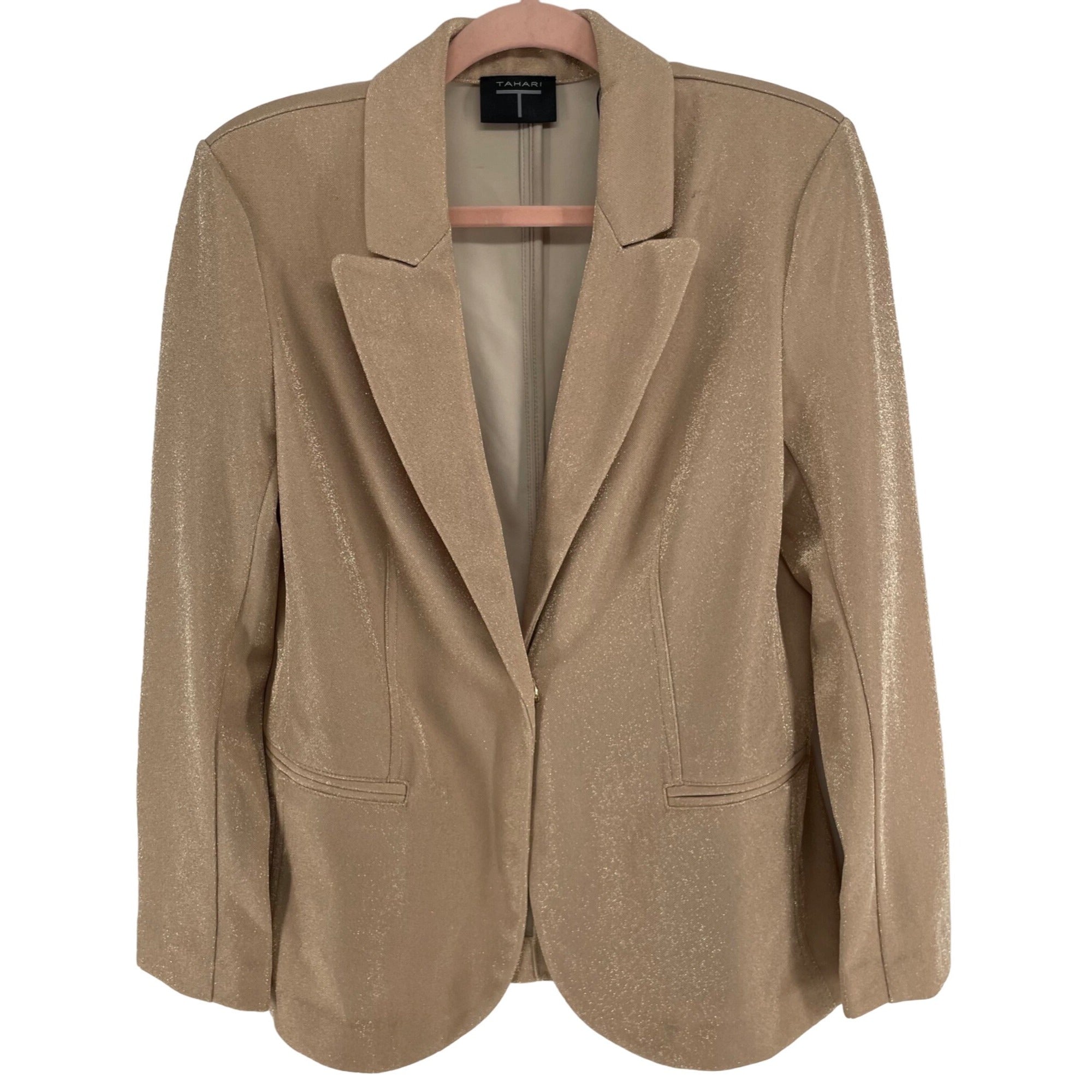 Tahari Women's Size 10 Gold Shimmery Double-Breasted Formal Blazer