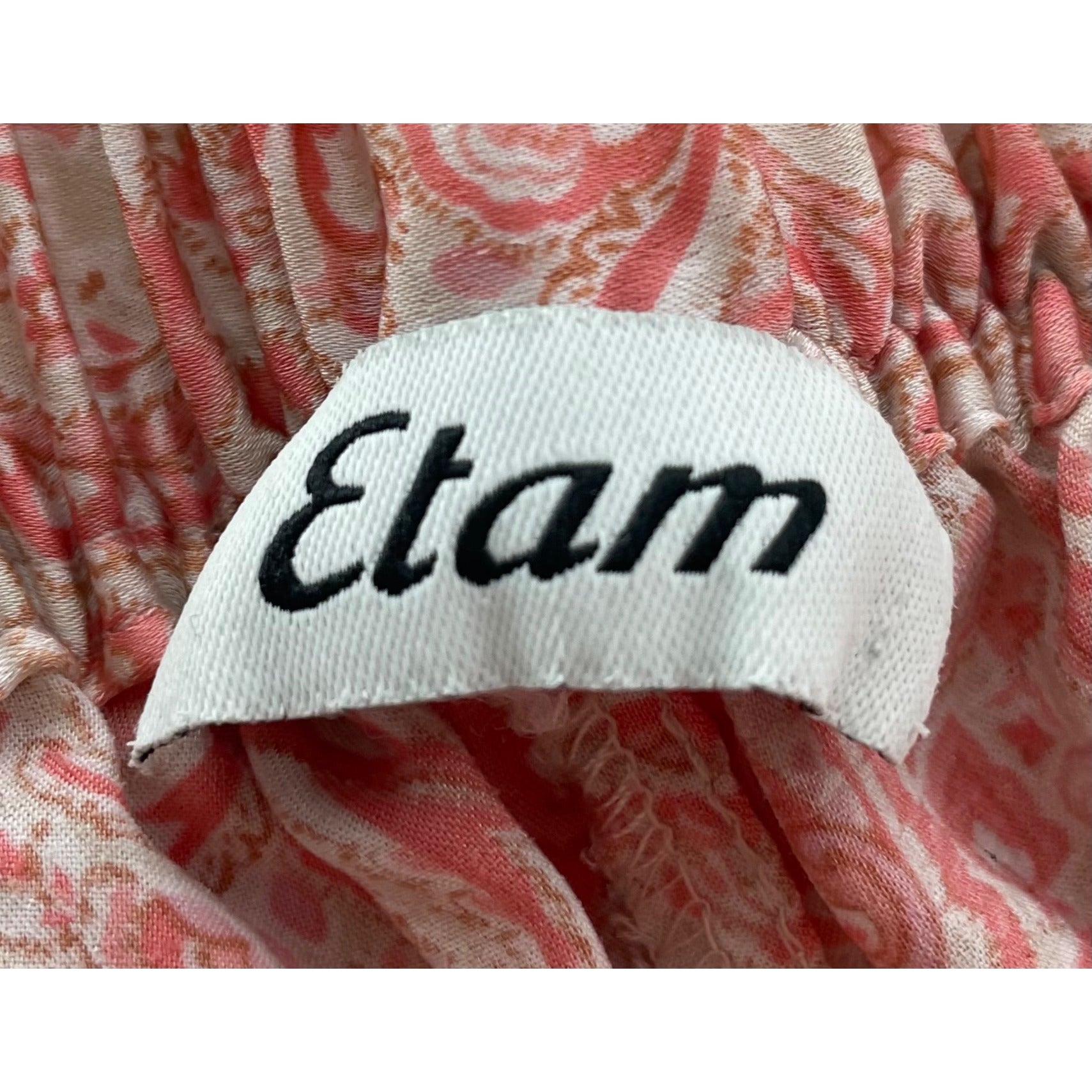 Etam Women's Size Medium Pink & Cream Paisley Print Elastic Waist Satin Jammy Shorts