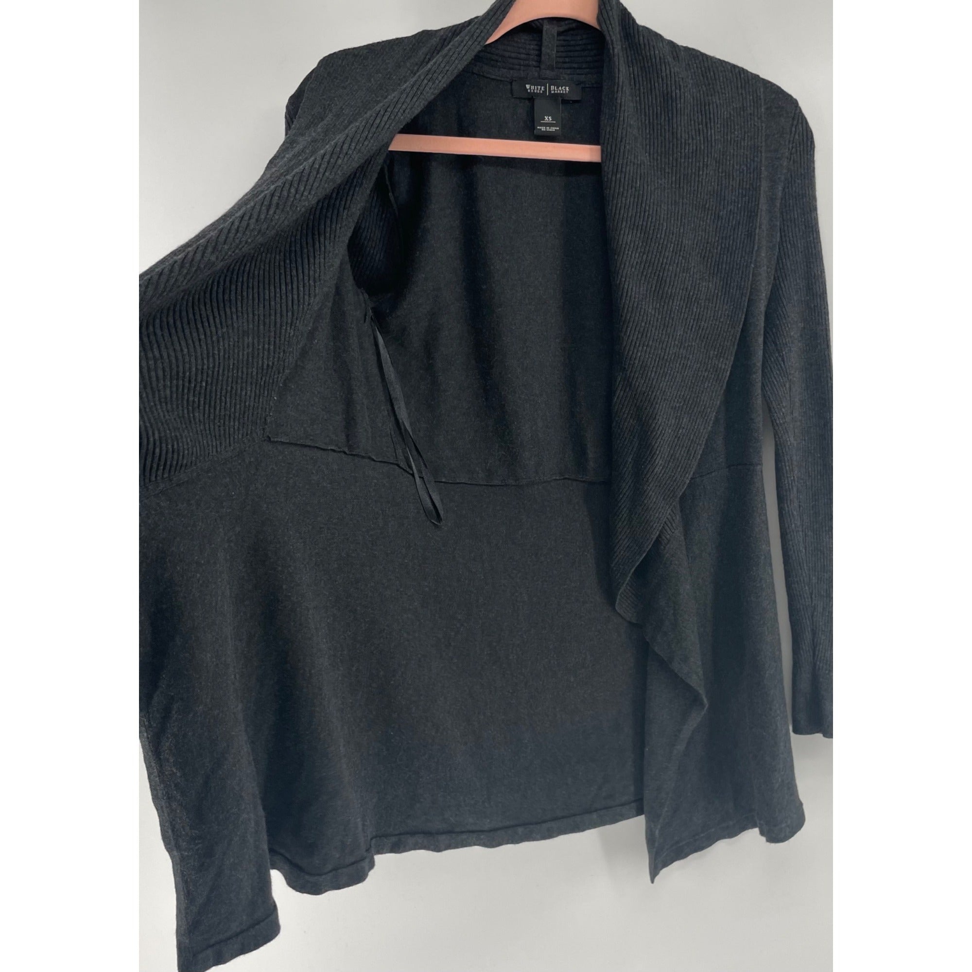 White House Black Market Women's Size XS Dark Grey Double-Breasted Swoop Neck Open Cardigan