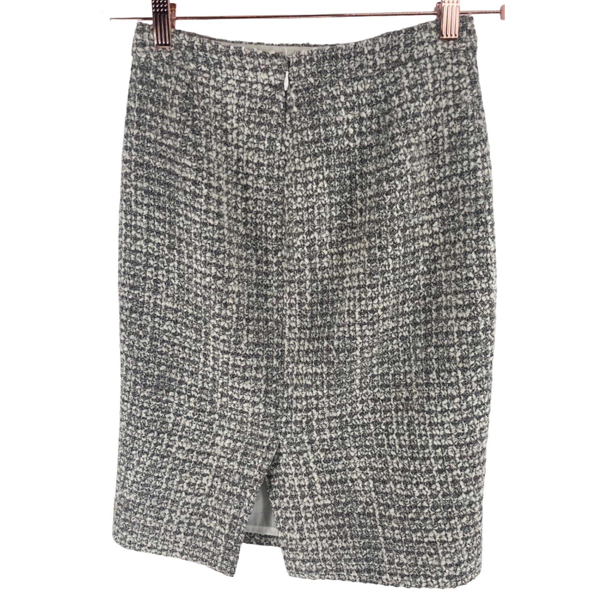 J. Crew Women's Size 00 Silver/White/Grey Tweed Wool Blend Pencil Skirt