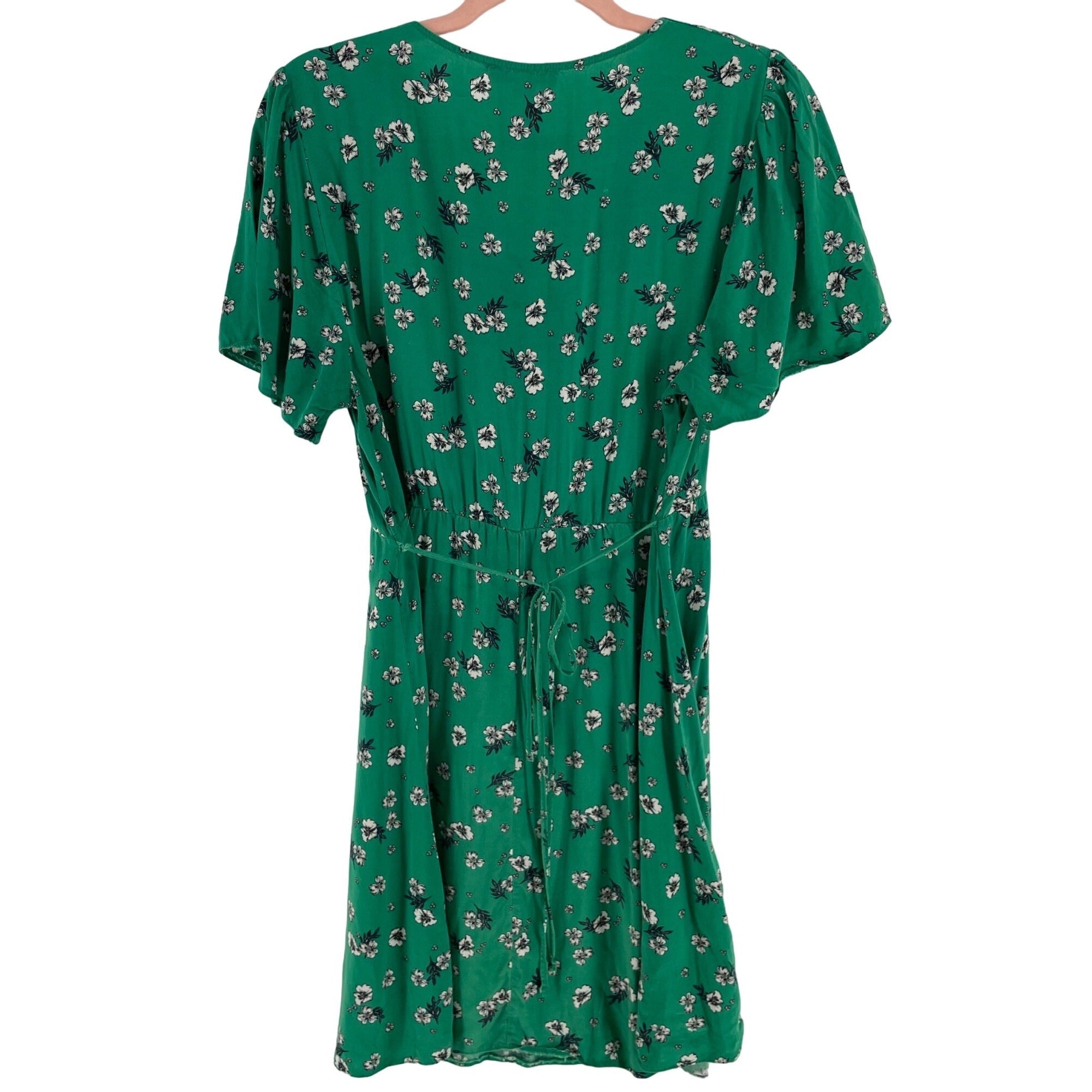 Primark Women's Size 10 Green Floral Mini Dress W/ Waist Tie