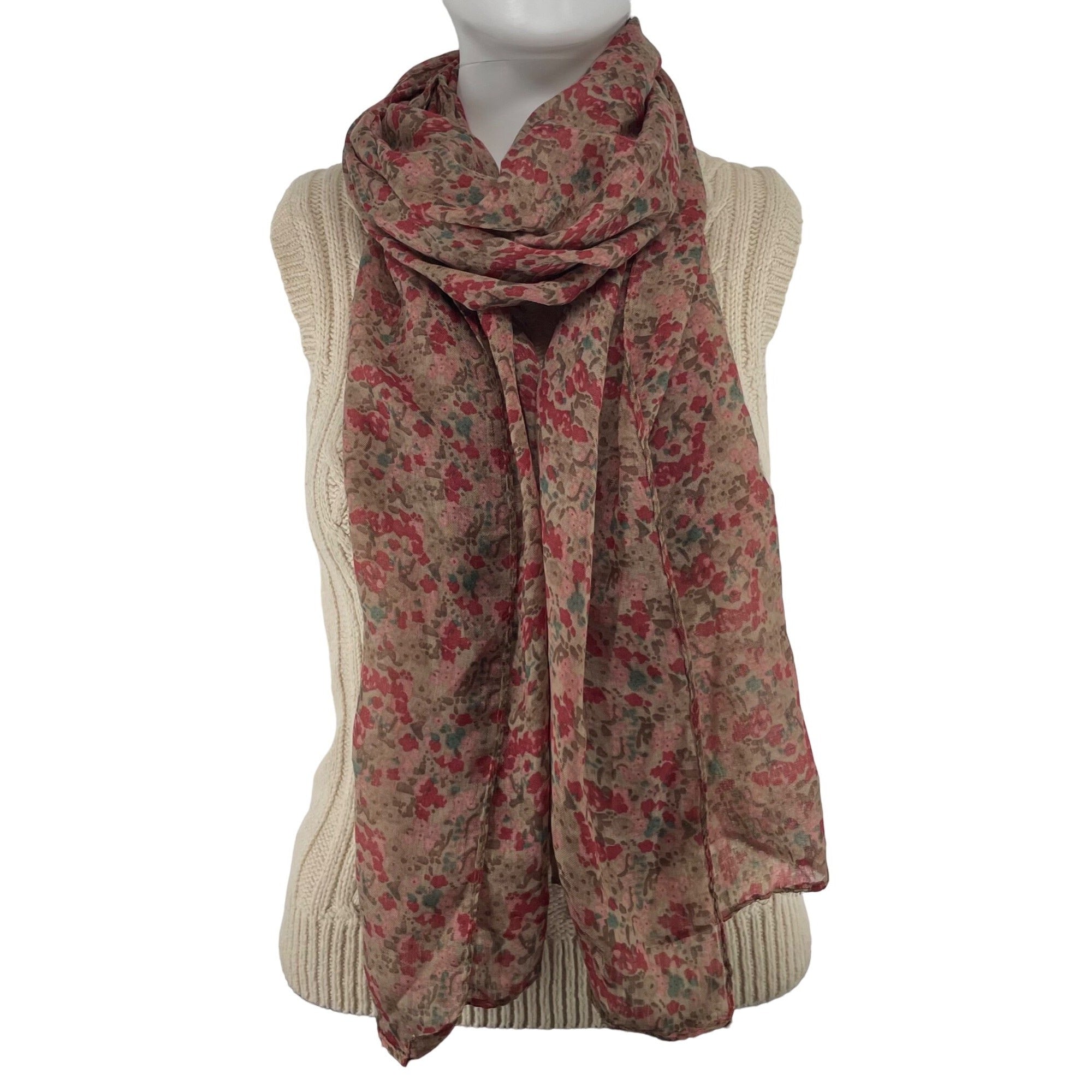 Women's Burgundy, Mauve, Teal & Brown Floral Scarf