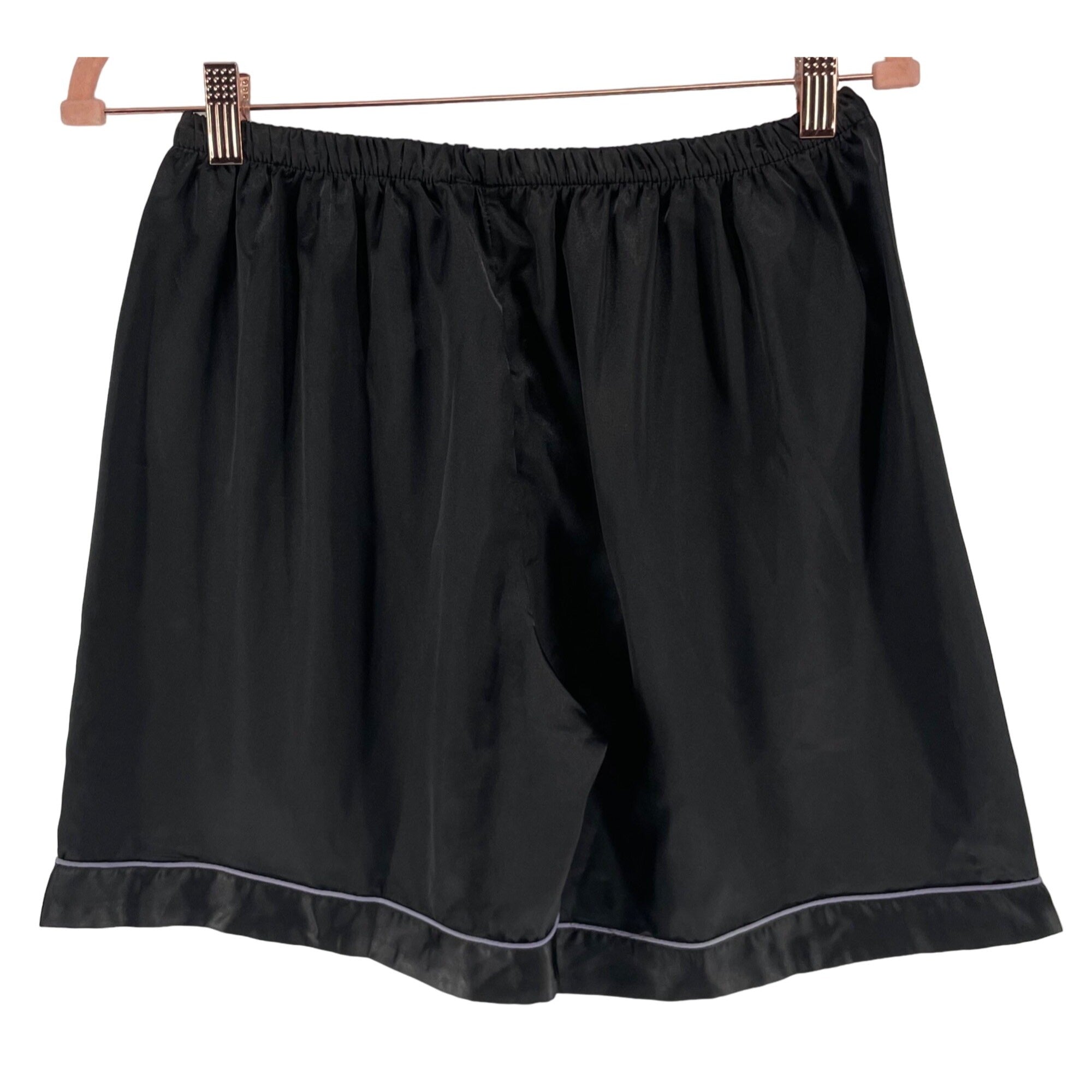 Women's Size Large Black Satin Elastic Stretch Band High Waisted Pajama Shorts