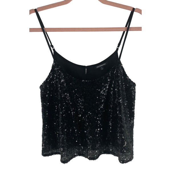 Necessary Women's Size Large Black Sparkly Sequin Spaghetti Strap Tank Top